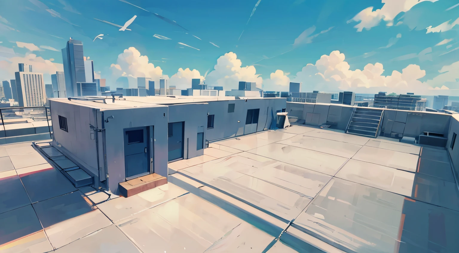 High resolution, super detailed, School_rooftop, School rooftop, side view