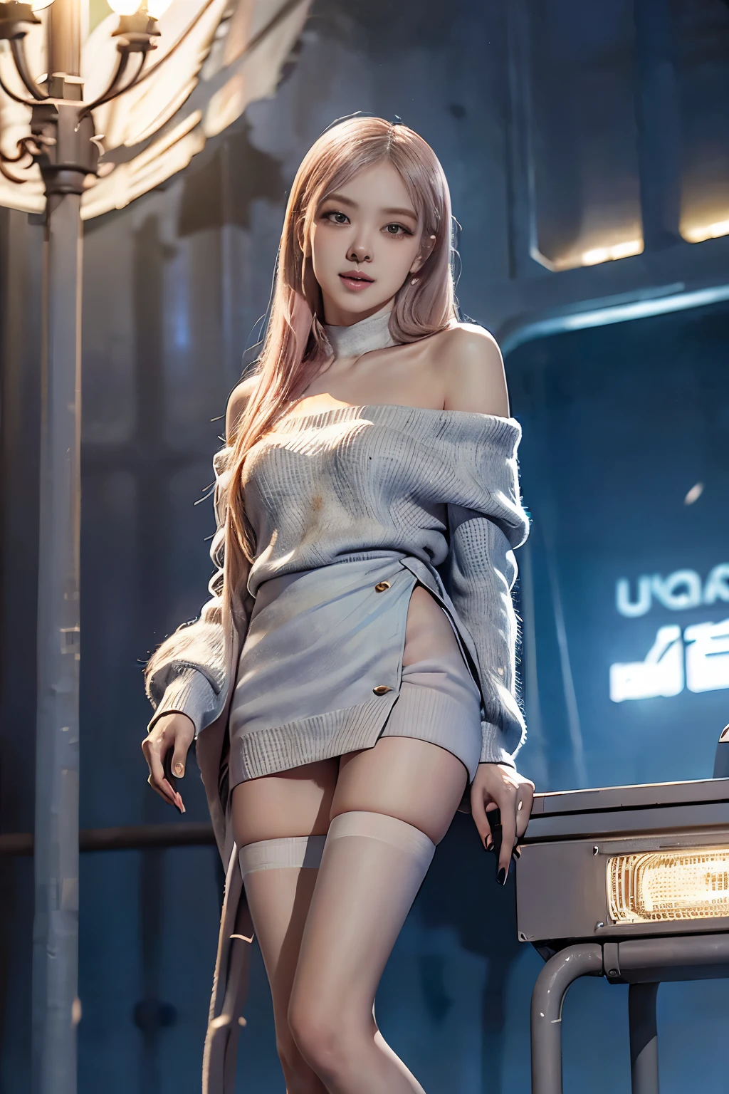 nsfw, masterpiece, Best Quality, hyper Realistic, A mysterious and sophisticated beautiful young gravure Japanese woman with blue eyes wears futuristic and sexy fashion art. sitting focus breasts,, from below, Detailed clothing butt, woman is climbing at a wide angle, with her full body in frame. large Butt, sexy large breasts, slim waist, Cyber punk taste fashion, Her outfit includes BLACK over sized Surface hoodie sweat, nothing shorts, adding a minimalist beauty. She accessorizes with futuristic accessories and technical sneakers. Her demeanor exudes harmony and striking simplicity, accentuating her curves and digging sensuously into her skin, hyper small head and face, wide and big Duck mouth, half open mouth, perfectly aligned teeth, perfect beautiful wide teeth, Detailed eyes, light blue eyes, half open eyes, shiny Droopy eyes, gray hair, looking other, She is situated within the interior of a futuristic colony, with mist drifting and steam rising from concrete