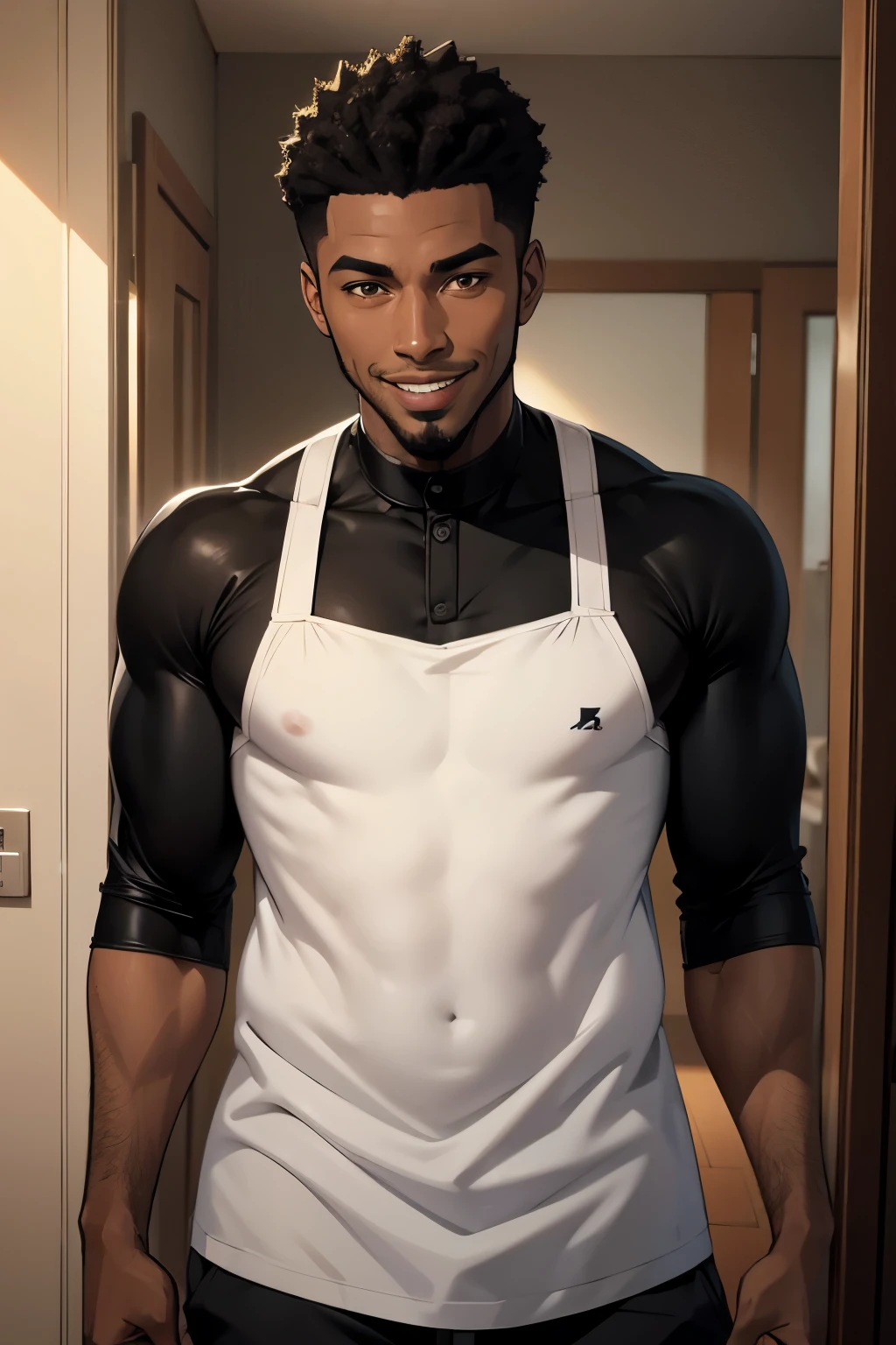 black man, looking at viewer, slight grin