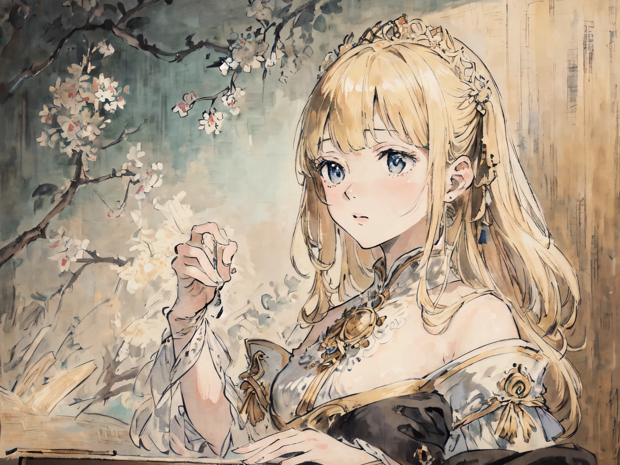 masterpiece, best quality, extremely delicate and beautiful girl,extremely delicate and beautiful, world masterpiece theater, Super detailed, Very detailed, best quality, blonde hair, high resolution, Very detailed,1 girl, best quality, illustration, looking at the audience, dough, canvas, painting, realistic, realist ,real,
