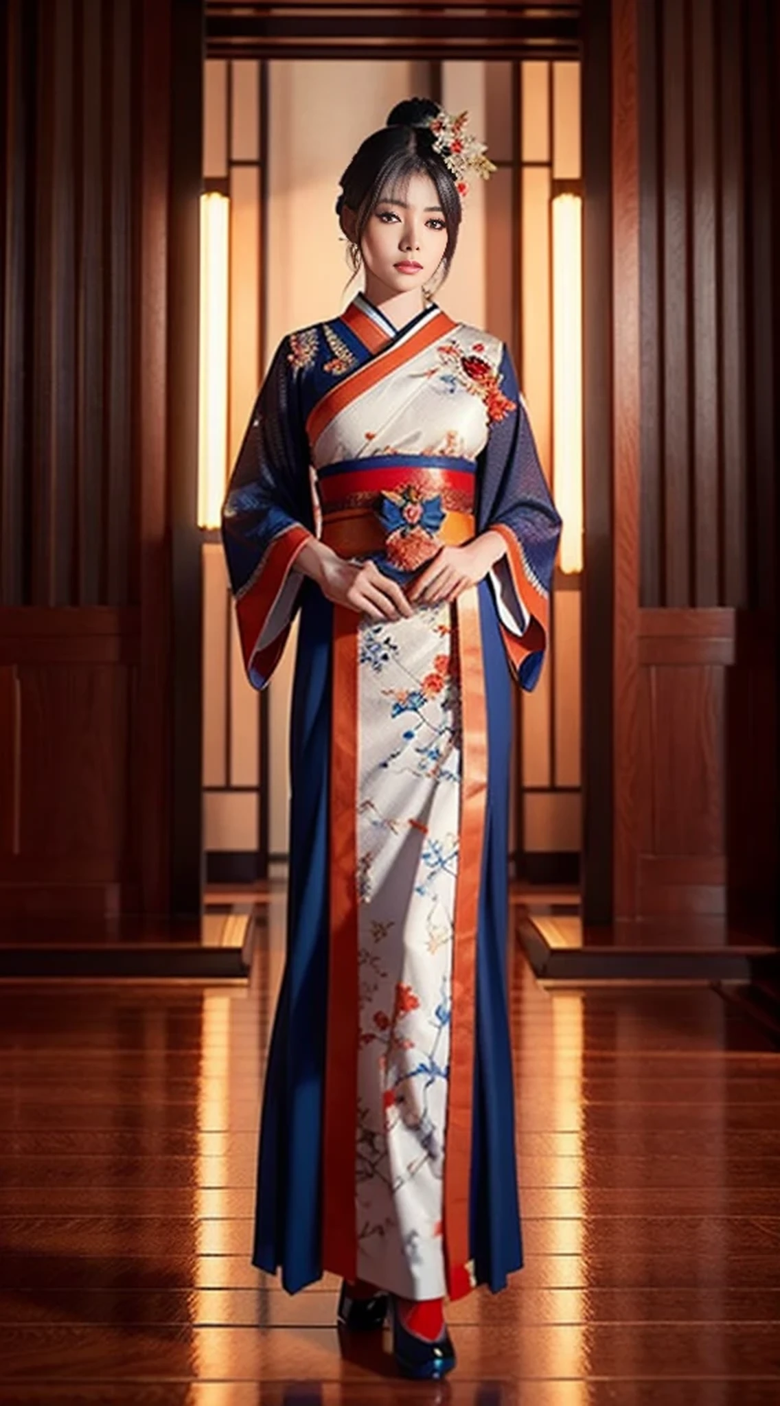 a highly detailed full body portrait of a geisha. 8k, octane render, Intricate hyperdetails, Symmetrical