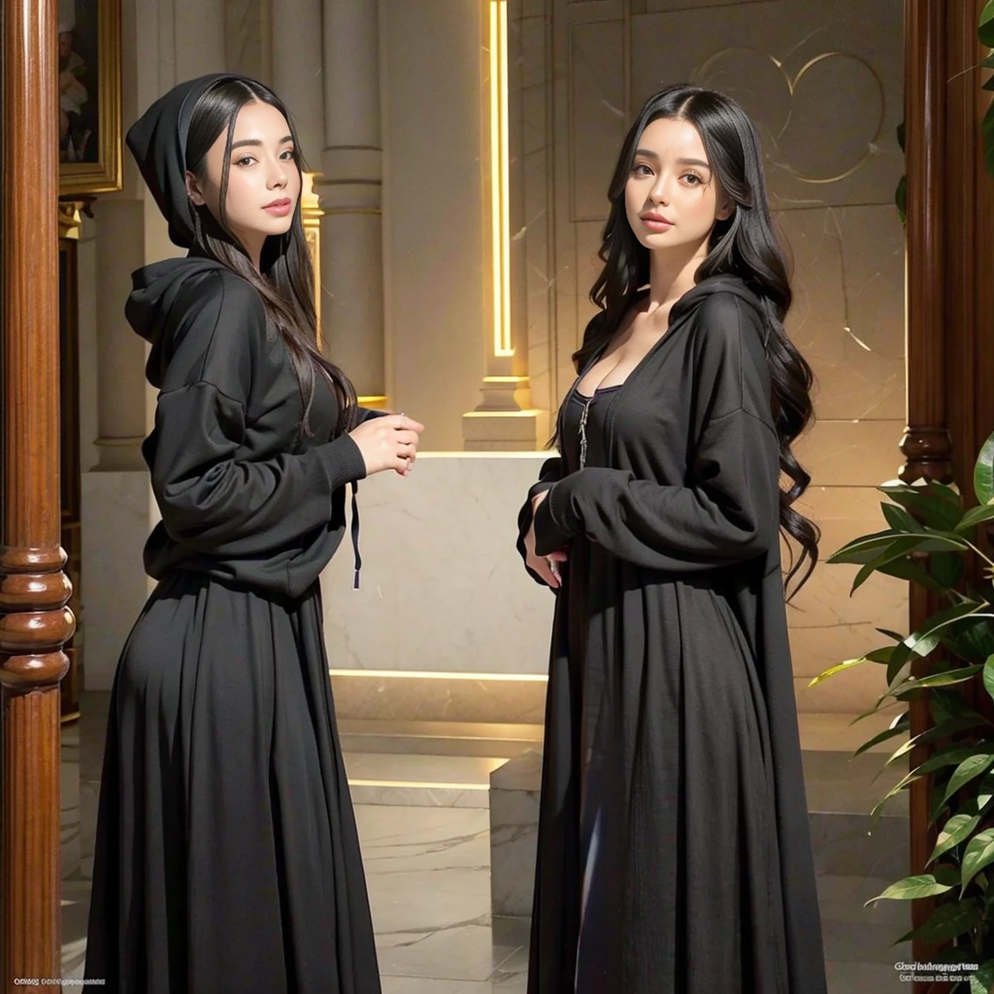 Lily Collins with curly black hair in a hoodie and wearing a medieval dress illustration is detailed, soft and bright, HD art by Greg Hildebrandt, Liu Citemer, Sejic Stjepan, Samyang, Aykut Aydogdu, Justin Gerard, Alphonse Mucha, Artgerm, WLOP and Greg rutkowski