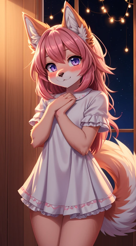 Ultra-detailed, 8k, furry, cute furry, furry girl, tall, cute face, looking at you with a blushed expression, cute wolf girl, fuzzy fur, portrait, vivid colors, soft lighting,doing the doggy stile pose, from behinde
