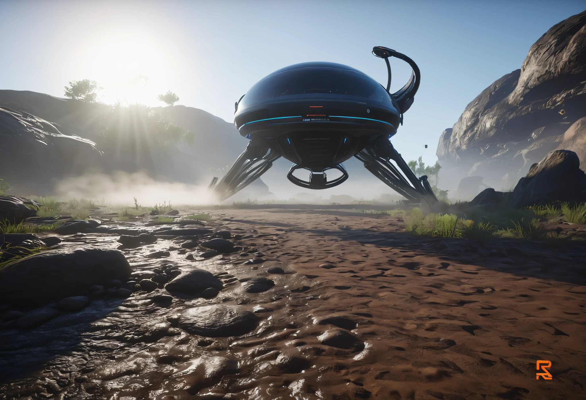 VR first person，Alien scenes，VR operation interface，Realistic virtual scenes，empty land，Diffuse light mist，best quality，masterpiece