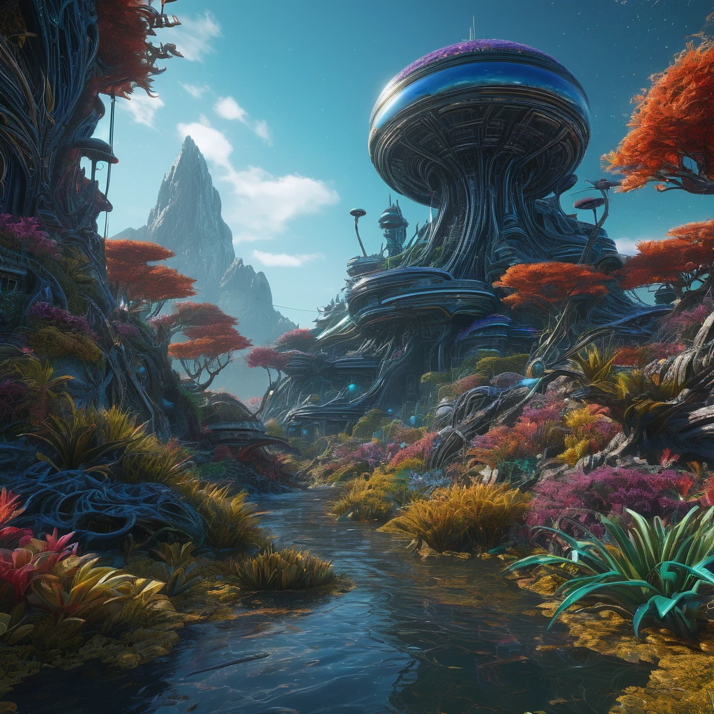 alien landscape, aesthetic, extremely detailed, 🌌. intricate, hyperrealism, hyperdetailed, elaborate, beautiful, elegant, entangled magnificent landscape detailed matte painting, deep color, fantastical, intricate detail, splash screen, complementary colors, fantasy concept art, 8k resolution trending on Artstation Unreal Engine 5