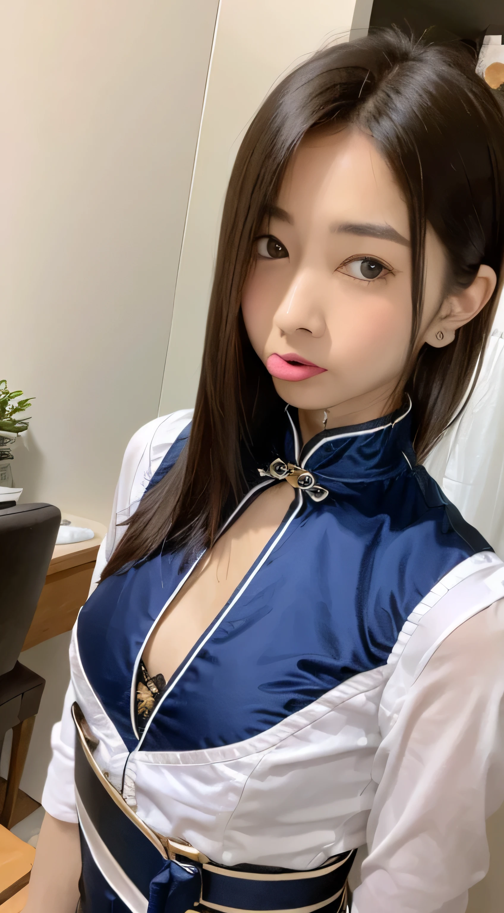 (((Ｂcup chest)))、(((I&#39;m thin)))、cute female teenager、
(((small breasts)))、(((slender)))、(((8 life size)))、
Ulchan-6500-v1.1, (RAW photo:1.2),poster,painting,High resolution,Super detailed,realistic:1.37,bright colors,HDR,studio lighting,sharp focus, A stylish cafe full of light、perfect lighting、bright lighting　cute female teenager18才　(((ＢCup Chest)))、(((I&#39;thin)))、big eyes staring from the front、serious eyes、add highlights to the eyes、looking at camera　Surrealist female portraits by David Hockney and Alphonse Mucha,fantasy art, photo-realistic, (((above the neck)))、Neat atmosphere,expression of climax　ecstasy　Pink clitoris　shaking one&#39;waist　
Fair skin　wonderful, table top, high detail, 
lip gloss、very beautiful girl、 alone, 
beautiful girl like a model、A neat navy blue and white long-sleeved sailor suit with three thin white lines on the collar.、
beautiful and fine eyes, beautifully detailed nose,((((A little tongue peeking out)))、