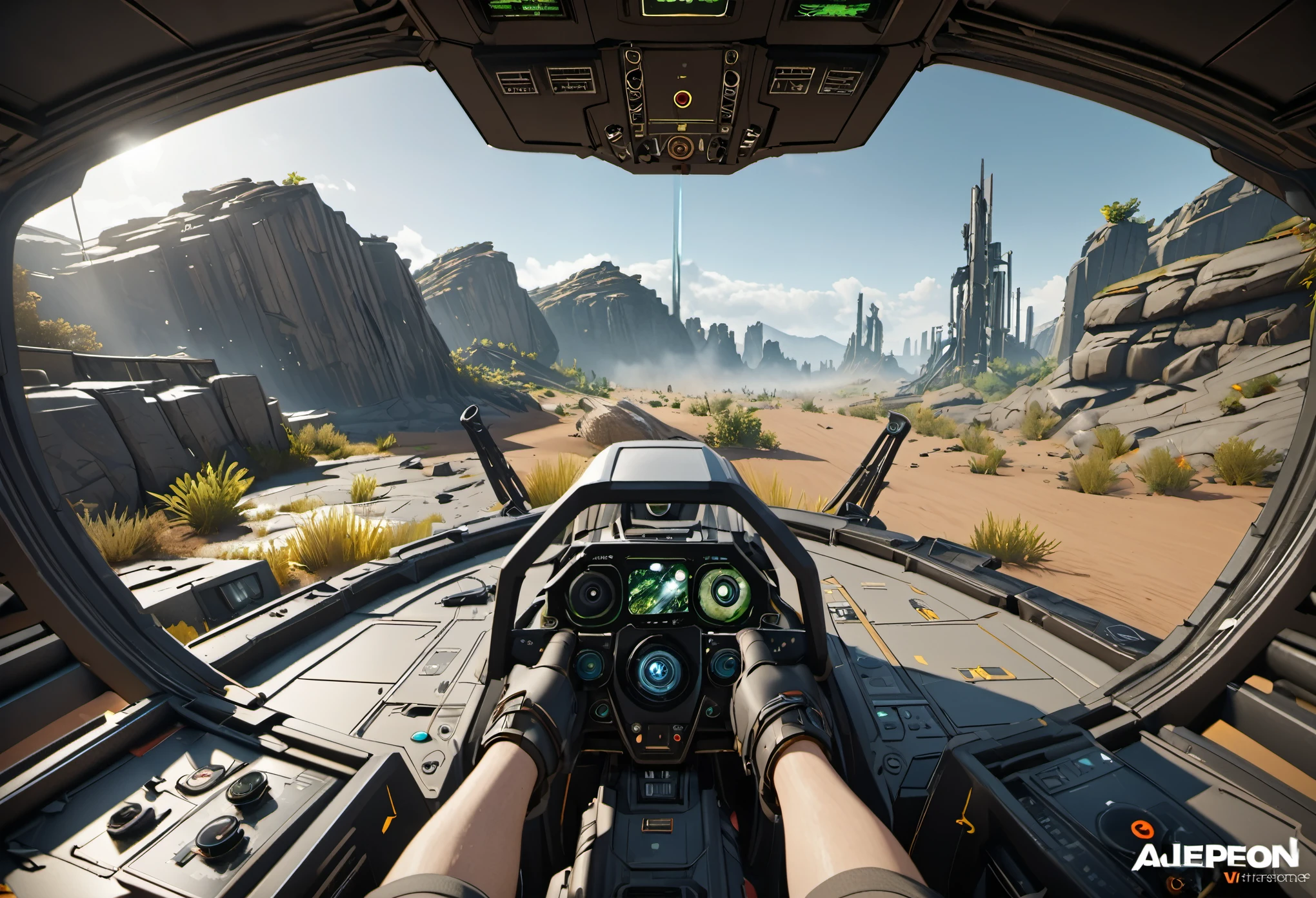 VR first person，Alien scenes，VR operation interface，Realistic virtual scenes，empty land，Diffuse light mist，Unreal Engine rendering，Octane rendering,best quality，masterpiece
