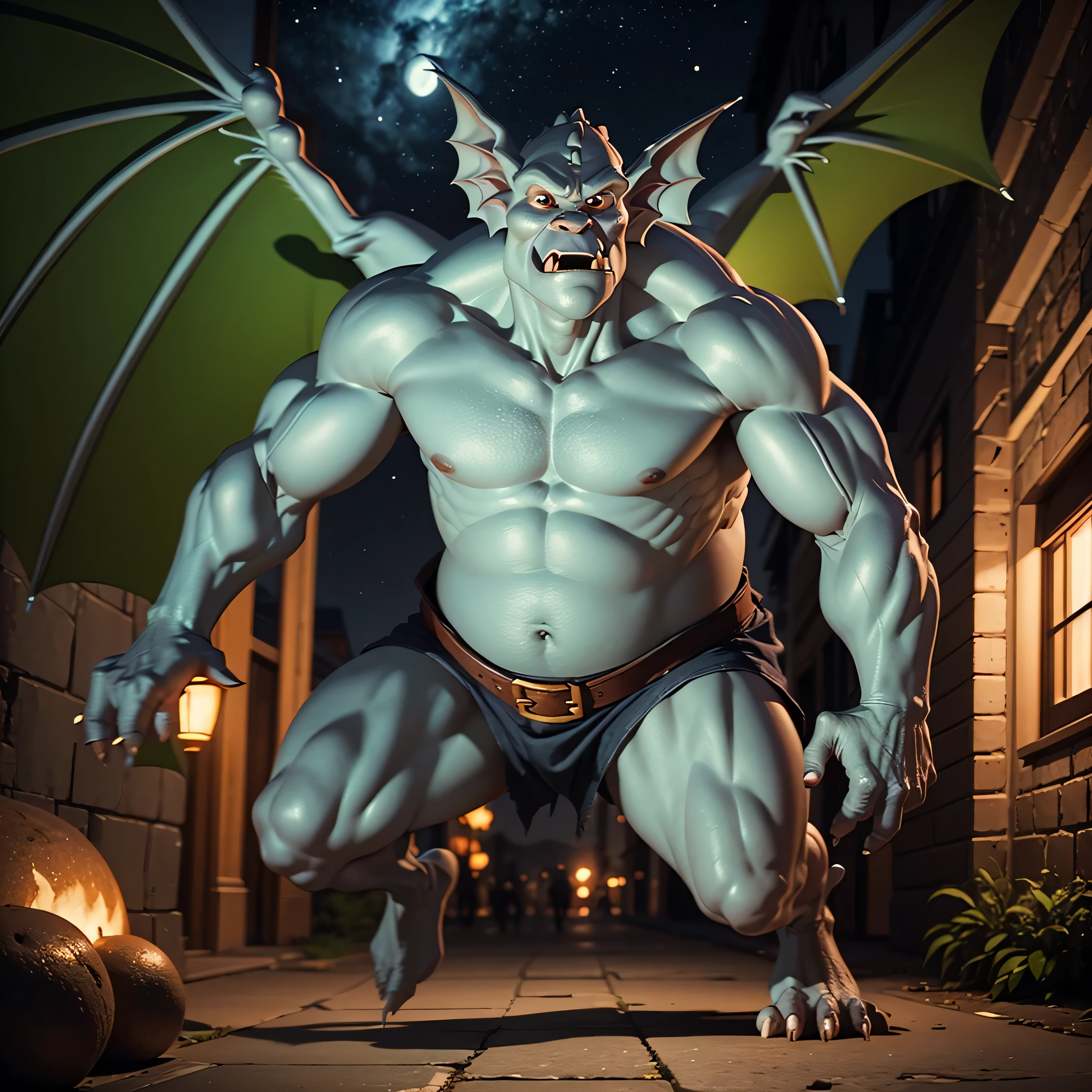 Disney's GARGOYLES, night time, photo-realistic, octane render, unreal engine, ultra-realistic