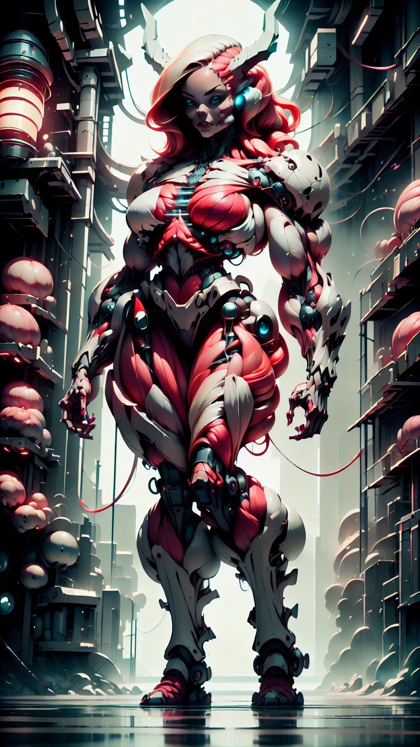 Cinematic, clear facial features and insanely detailed, the image captures the essence of (1 girl), (megan fox:1.25), (long red hair), (carnage skinless bio-mecha:1.25), (1 super muscular undead skinless succubus with gigantic horns:1.25), (covered in red necrotic skinless bio-mecha muscle:1.25), (exposed muscles & veins everywhere:1.25), (perfect fingers:1.25) (full body pose:1.25). The color grading is beautifully done, enhancing the overall cinematic feel. Unreal Engine makes her appearance even more mesmerizing. With depth of field (DOF), every detail is focused and accentuated, drawing attention to her eyes and hair. Peak image resolution utilizing super-resolution technology ensures pixel perfection. Cinematic lighting enhances her aura, while anti-aliasing techniques like FXAA and TXAA keep the edges smooth and clean. Adding realism to the muscular bio-mecha succubus , RTX technology enables ray tracing. Additionally, SSAO (Screen Space Ambient Occlusion) gives depth and realism to the scene, the girl's presence even more convincing. In the post-processing and post-production stages, tone mapping enhances the colors, creating a captivating visual experience. The integration of CGI (Computer-Generated Imagery) and VFX (Visual Effects brings out her demonic features seamlessly . Incredible level of detail, with intricate elements meticulously crafted, the artwork hyper maximalist and hyper-realistic. Volumetric effects add depth and dimension, with unparalleled photorealism. 8k resolution rendering ensures super detailed visuals. The volumetric lighting adds a touch of magic, highlighting her beauty and aura in an otherworldly way. High Dynamic Range (HDR) tech makes the colors pop, adding richness to the overall composition. Ultimately, this artwork presents an unreal, yet stunningly real portrayal of an incredibly beautiful bio-mecha succubus girl. The sharp focus ensures that every feature is crisply defined, creating a captivating presence. (girl face:1.45)