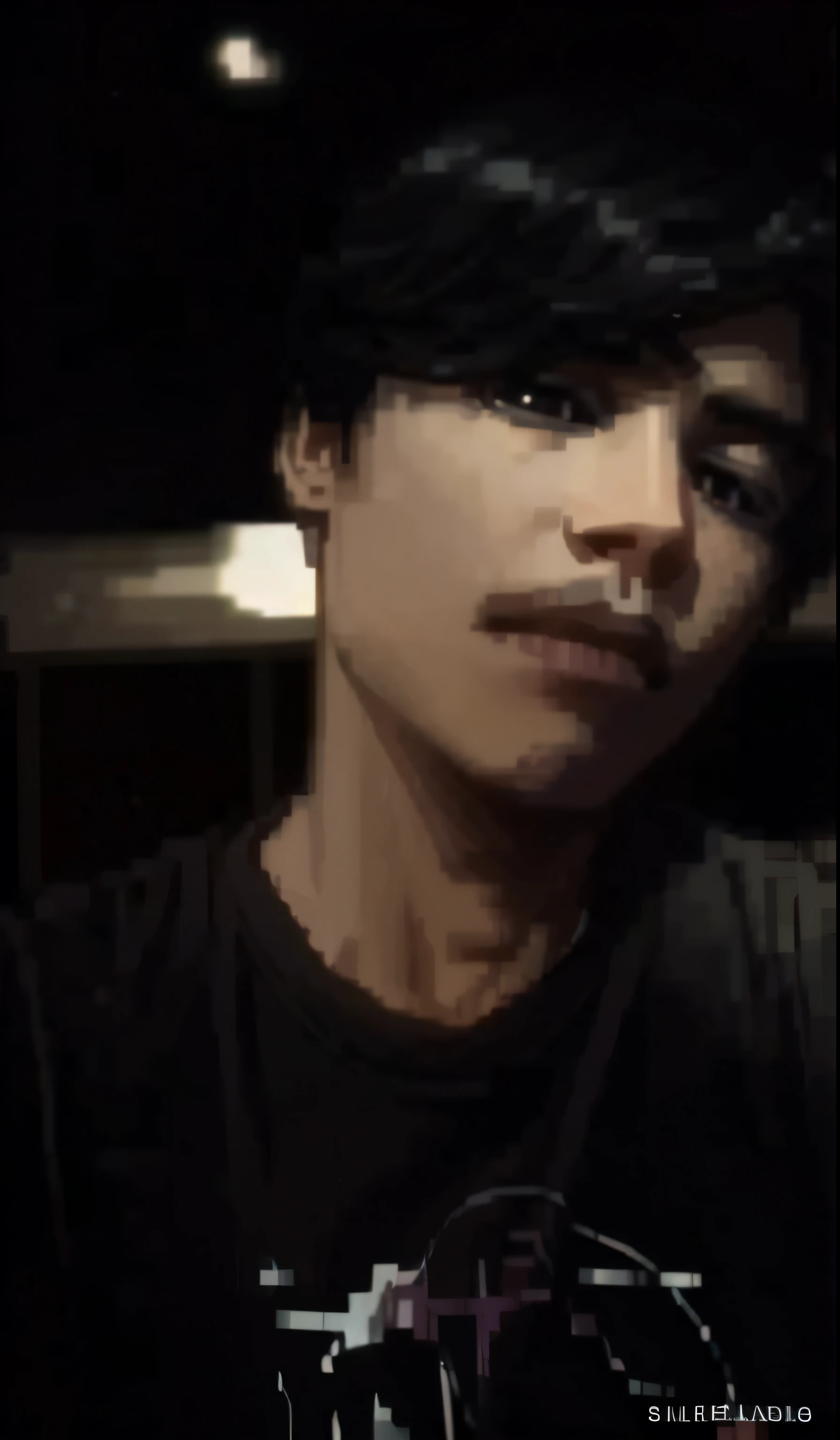 Emo young man, handsome, dark purple hair, black eyes, portrait, wearing a purple hoodie, Kuudere personality.