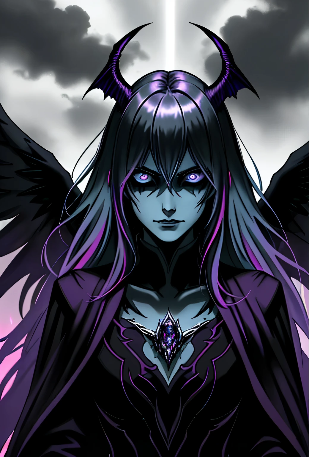 The prompt for the theme "Evil angel of death, rainbow eyes" is as follows:

Evil angel of death, rainbow eyes, dark feathers, ominous presence, hauntingly beautiful, ethereal, supernatural aura, flowing black cloak, skeletal wings, intense gaze, piercing eyes, pale complexion, mysterious smile, malevolent power, otherworldly creature, striking contrast of vibrant colors, vivid rainbow hues, glowing irises, mesmerizing prismatic light, ominous background, eerie atmosphere, surrealistic scenery, gothic elements, dramatic lighting, dramatic shadows, ominous clouds, contrast of light and darkness, chillingly captivating, transcendent beauty (best quality, 4k, high-res, masterpiece:1.2), ultra-detailed, realistic: 1.37), supernatural horror, dark fantasy, digital artistry, macabre portrait, infernal being, mythological creature, divine darkness, spectral presence, nightmarish visage, spectral wings, ethereal energy, haunting presence, malevolent essence, thunderous skies, breathtakingly maleficent, vibrant and sinister colors, hypnotic gaze, mystic darkness, magical aura, menacing and alluring, fantastical energy, mythical avenger, enigmatic figure, enthralling eyes.

Remember to remove the explanations and format the prompt using the instructions provided above.