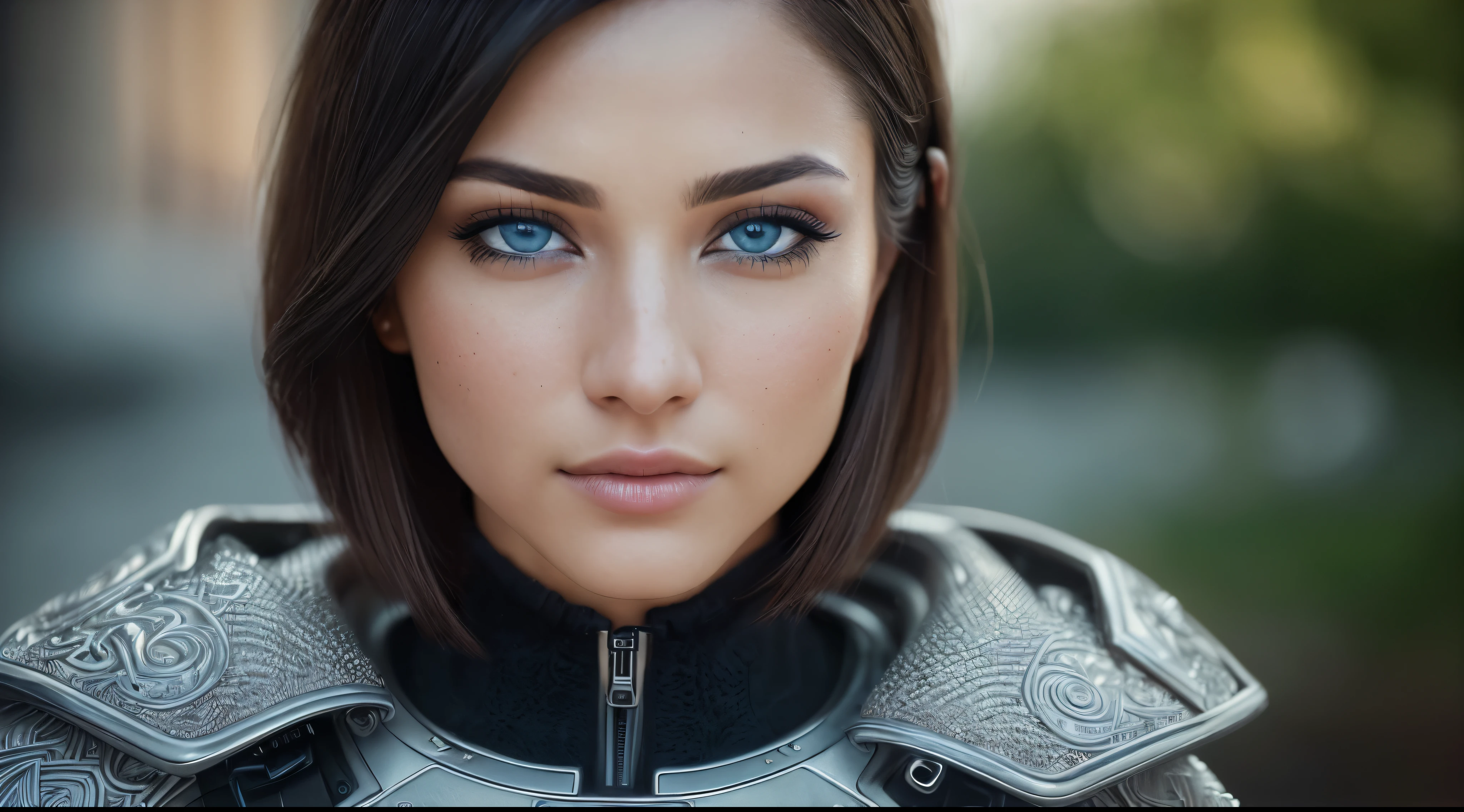 (RAW, analog, Nikon Z 14mm ultra wide angle lens, award-winning glamour photography, ((highest quality)), ((masterpiece)), ((realistic)), skin pores, subsurface scattering, synchrotron rays, high resolution, detailed facial features, high detail, sharp focus, smooth, aesthetic, highly detailed, (highly detailed eyes, highly detailed iris), highly detailed hair, highly detailed skin, highly detailed clothing, Octane Rendering, Photorealistic, Realistic, Post-Processing, Maximum Detail, Realistic Shadows, Roughness, Natural Skin Texture, Real Life, Ultra Realistic, Photorealism, Photography, 8K UHD, Photo, HDR, Complex and Elegant, Highly Detailed, Sharp Focus, Stunning, Beautiful, Gorgeous), (Masterpiece: 1.2, Best Quality 1:1, Ultra Detail: 1.2, Best Shadows, 8k: 1.1) (Large city: 1.3, rooftop: 1.1, lower structures, railings), (contrasting background, light background), (beautiful detailed face), high contrast, (perfect lighting: 1.2, beautiful color, delicate color), (cinematic light)), colorful, hyper-detail, dramatic light, intricate detail, (Isabel Merced, solo, bob_cut_ hair, blue eyes, dynamic angle, seductive), depth of field