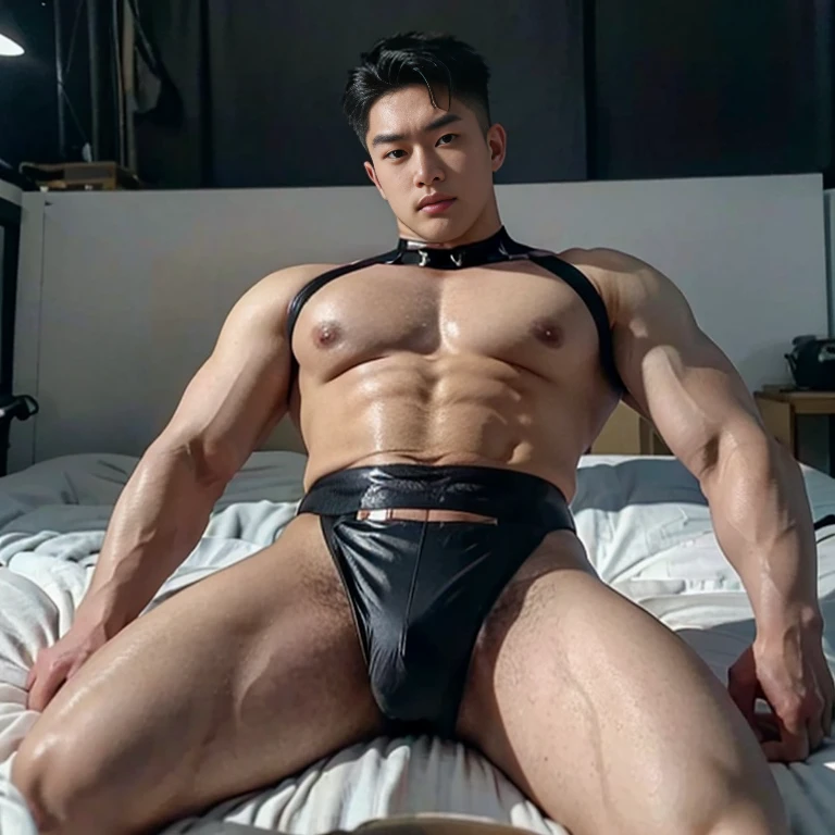photo of a handsome (korean man), (smirk:0.7), coiffed hairstyle, (oily skin), (looking at viewer), fashion model posing, b0ndage, ((bondage strap outfit)), male focus, dynamic movement, (ultra realistic, masterpiece, hdr, intricate details, detailed background, depth of field), dynamic pose, dynamic angle. full length shot(fls) , big thighs , big hips , insane details, hyper details , photorealistic , only male , Super handsome man , fat buttock , puffy nipples , 16k resolution , ultra-high clarity , hyperrealism, uhd,. K-pop, whore , slutty whore , swollen nipples , grins , thick thighs, thick booty. Fat buttocks