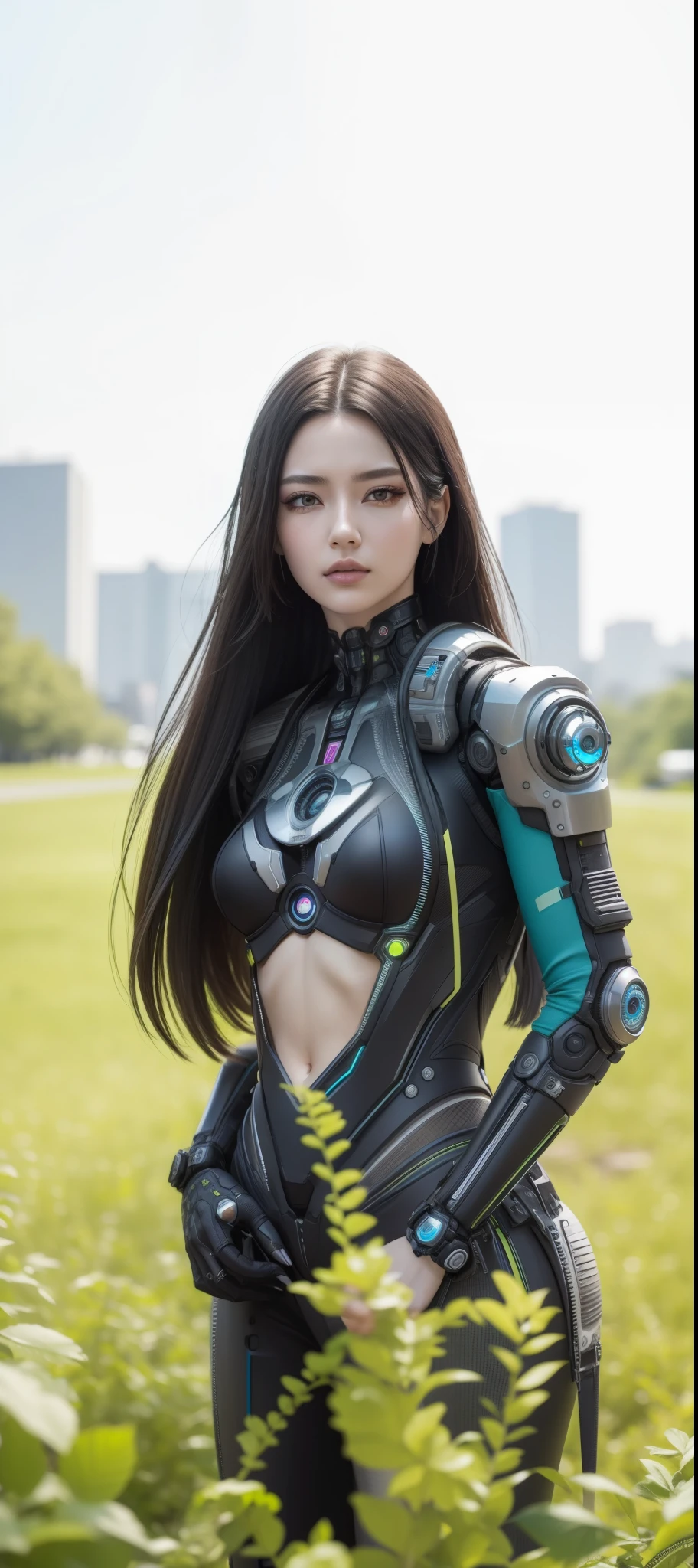 Center-center portrait of an ultra-detailed Mechanical Cyberpunk Female Android, looking at the camera, intrincado, elegante, super altamente detalhado, suave, sharp focus, sem desfoque, No, extreme illustration, irreal,  corpo todo (detalhes), corpo todo very detailed