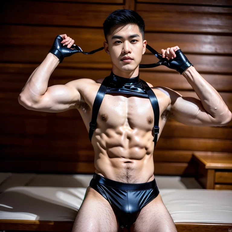 photo of a handsome (korean man), (smirk:0.7), coiffed hairstyle, (oily skin), (looking at viewer), fashion model posing, b0ndage, ((bondage strap outfit)), male focus, dynamic movement, (ultra realistic, masterpiece, hdr, intricate details, detailed background, depth of field), dynamic pose, dynamic angle. full length shot(fls) , big thighs , big hips , insane details, hyper details , photorealistic , only male , handsome boy , fat buttock , puffy nipples , 16k resolution , ultra-high clarity , hyperrealism, uhd,. K-pop, whore , slutty whore , swollen nipples , grins , thick thighs, thick booty. Fat buttocks