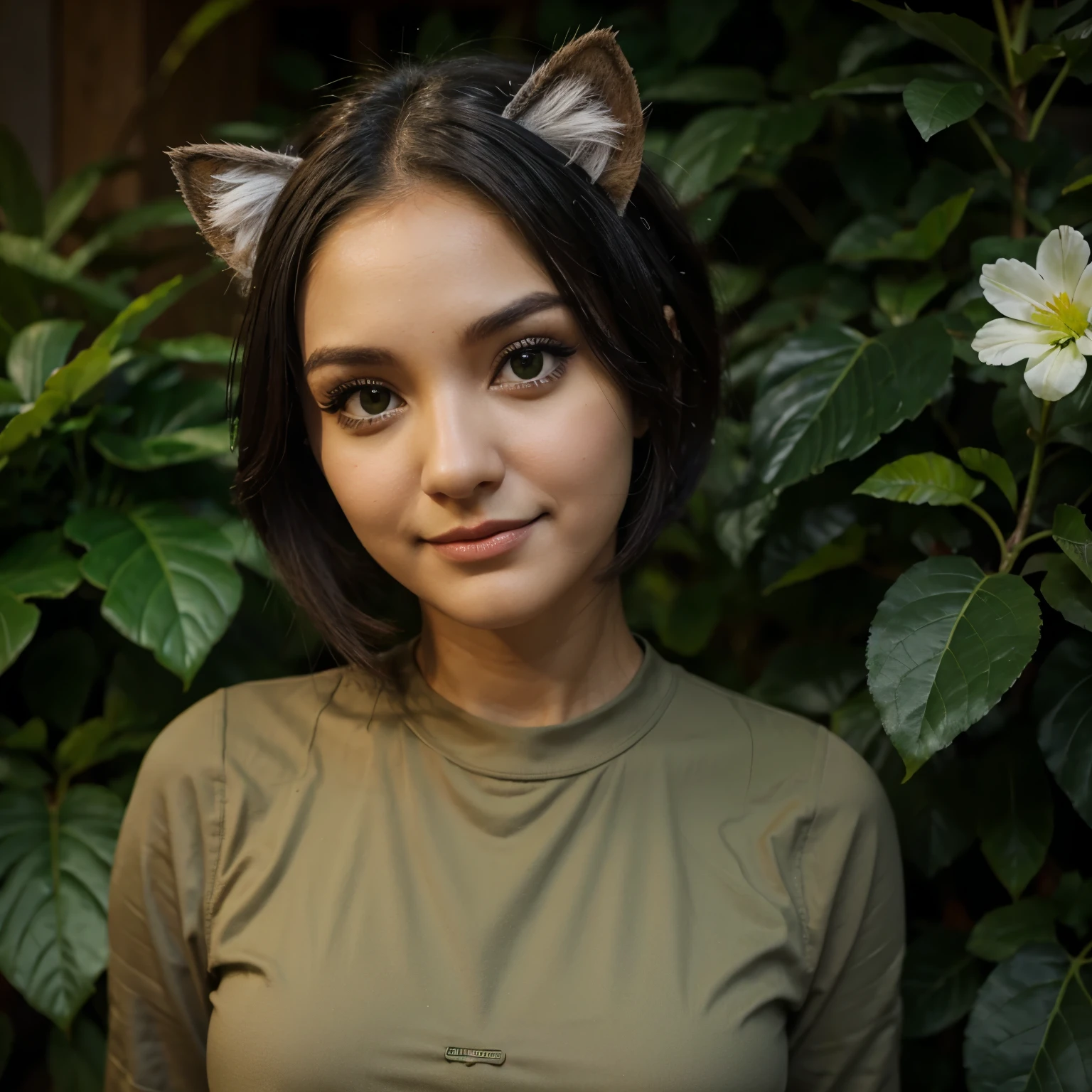 Cat colors: beige, grey, brown eyes:green accessories:flower crown, flower necklace, flower skirt