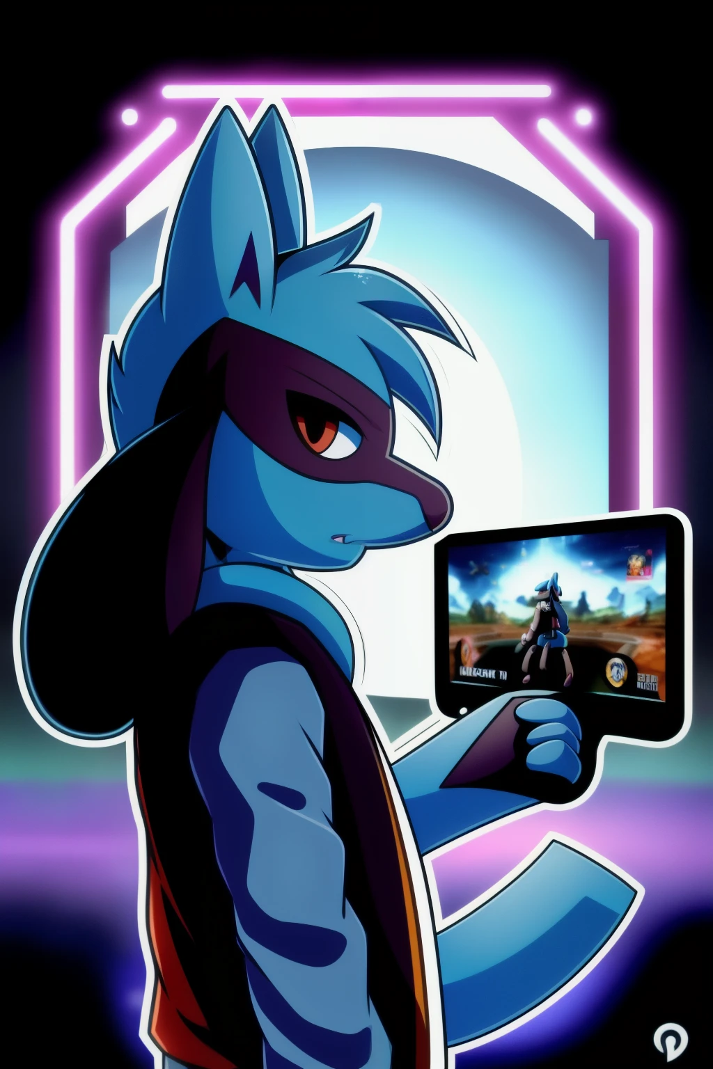 Emo looking, Lucario, emo hair, gaming jacket, headphones, icon, profile picture, epic background 