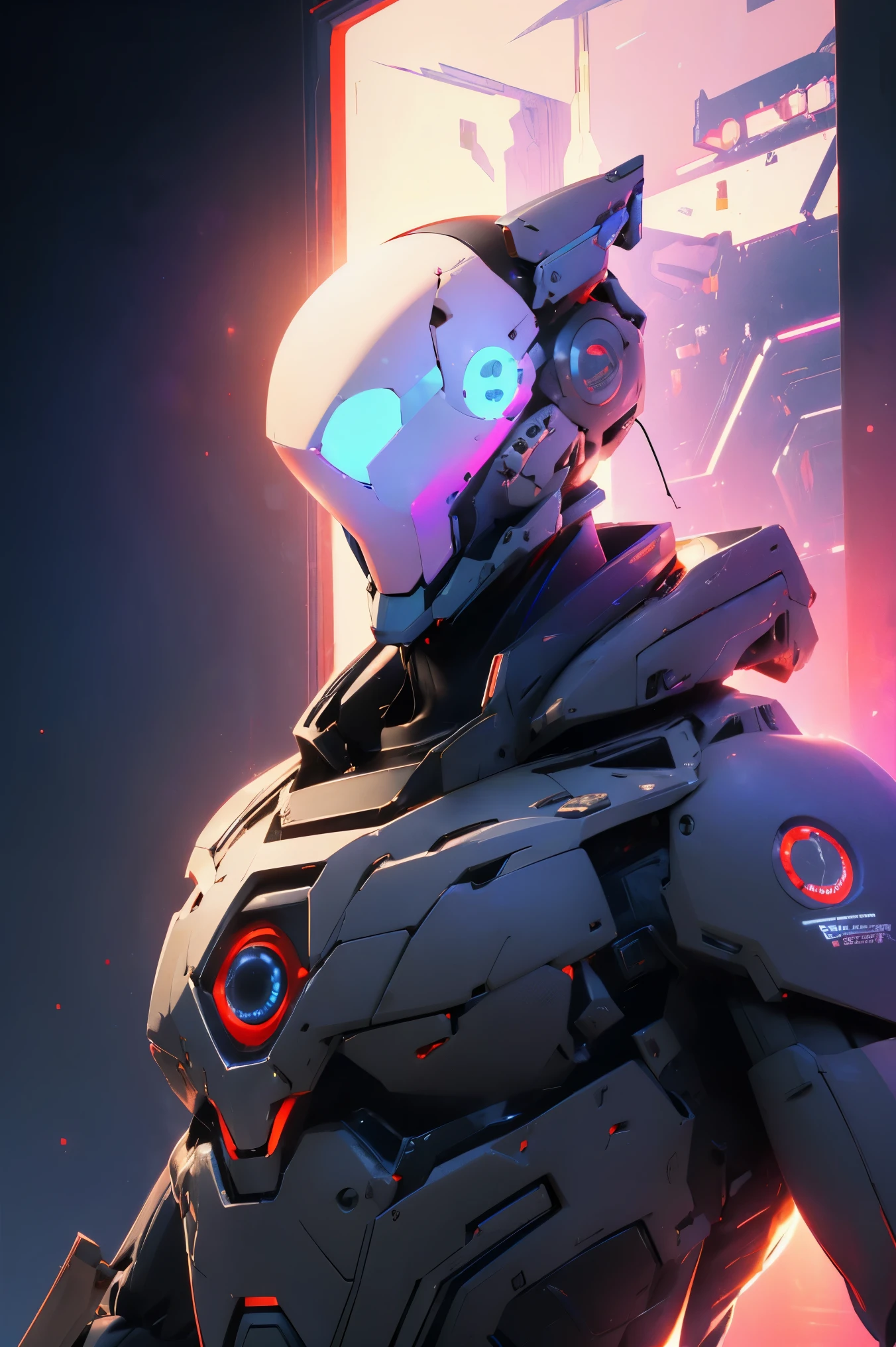 official art, potraot, attractive, unity 8k wallpaper, ultra detailed, aesthetic, masterpiece, best quality, hyperrealistic and intricate detail, ((portrait of a military nousr robot)), warframe, ((full robot helmet)), character design, ((detailed helmet)), in the style of dieter rams and boston dynamics, robot, highly detailed, intricate details, (symmetrical), digital 3d, hard surface, real-time, vfx, volumetric lighting, ambient light, ultra hd, hdr, uhd, depth of field, macro shot, ruby background,