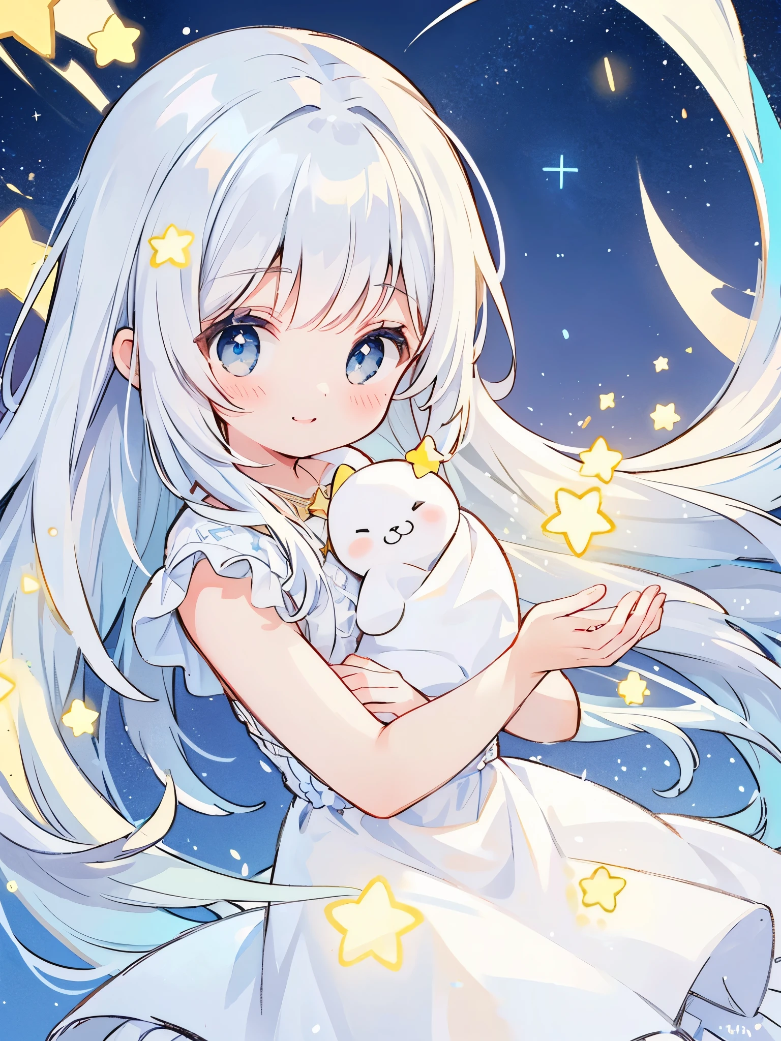 nude angel girl wearing an ethereal translucent dress, pale skin, ((blue mint wavy hair)), white feathers, angel wings, sparkling detailed eyes, golden ratio face, perfect composition, highly detailed, ethereal, (starry night sky background), midjourney style