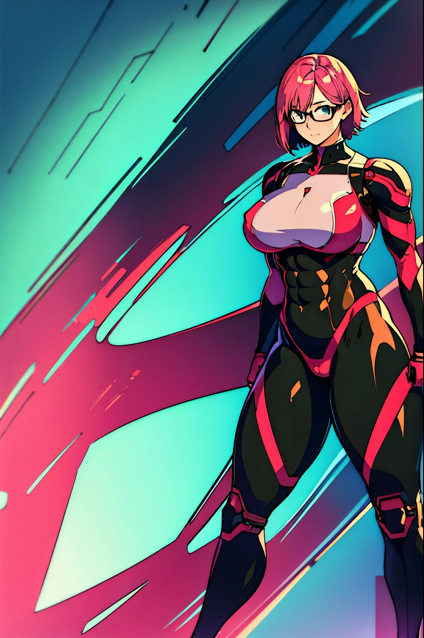(highest quality,High resolution:1.2),super detailed,(realistic:1.37) (girl), exposed female genitals, anime style, (Fat:1.4) , cyber punk , full body tight suit , (covered nipples:0.9) , (chest:1.1) , (muscular:1.3) , (abs:1.1) , (thick arms:1.4) , thick thighs , huge hips , exposed female genitals, light pink hair , short hair , black skin , Pregnant , Ahegao , black glasses , spread your legs , cyborg girl , robot joint , robot shoulder ,