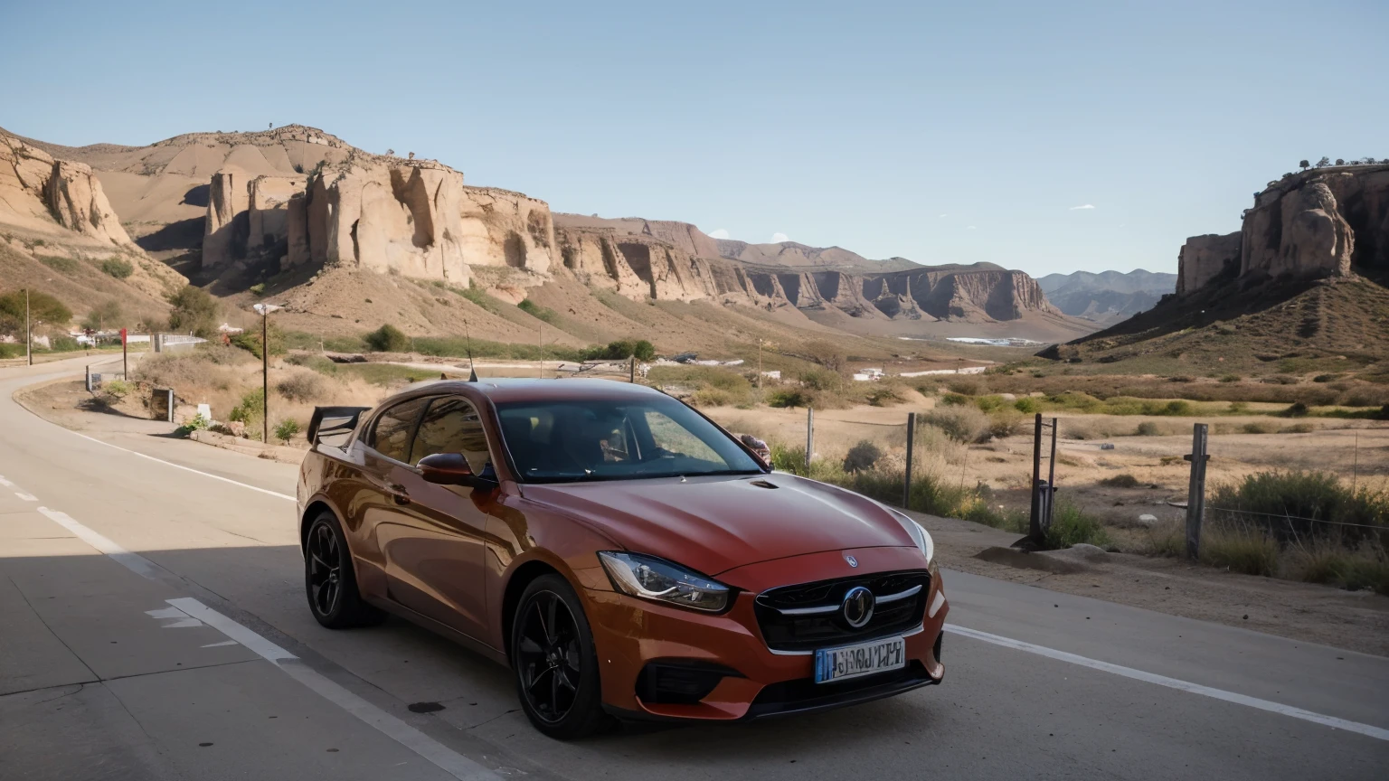 ((Mejor calidad)), ((obra maestra)), (detallado), carro
 con paisaje de fondo
