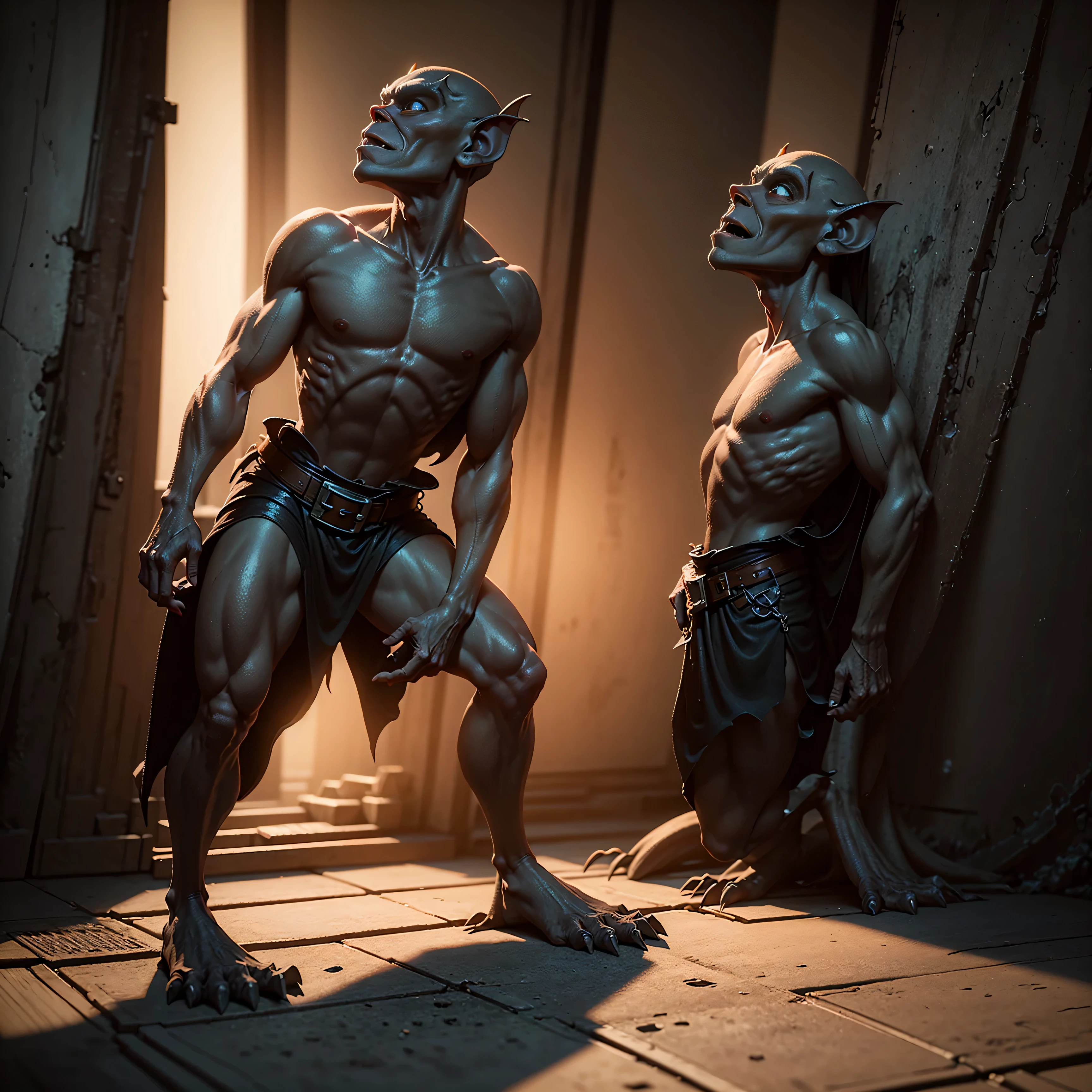2 dragons, one older stood over younger , naked slender dragon, in a bedroom, leather underwear, standing over smaller slender dragon, Wet, masculine, using bdsm equipment, strong, muscular, furry, dragon, black underwear, leather jacket unzipped front. Smaller kobold on floor on floor in harness, slender, 12, younger brother, slave, on all fours, black jockstrap, sex toys on floor