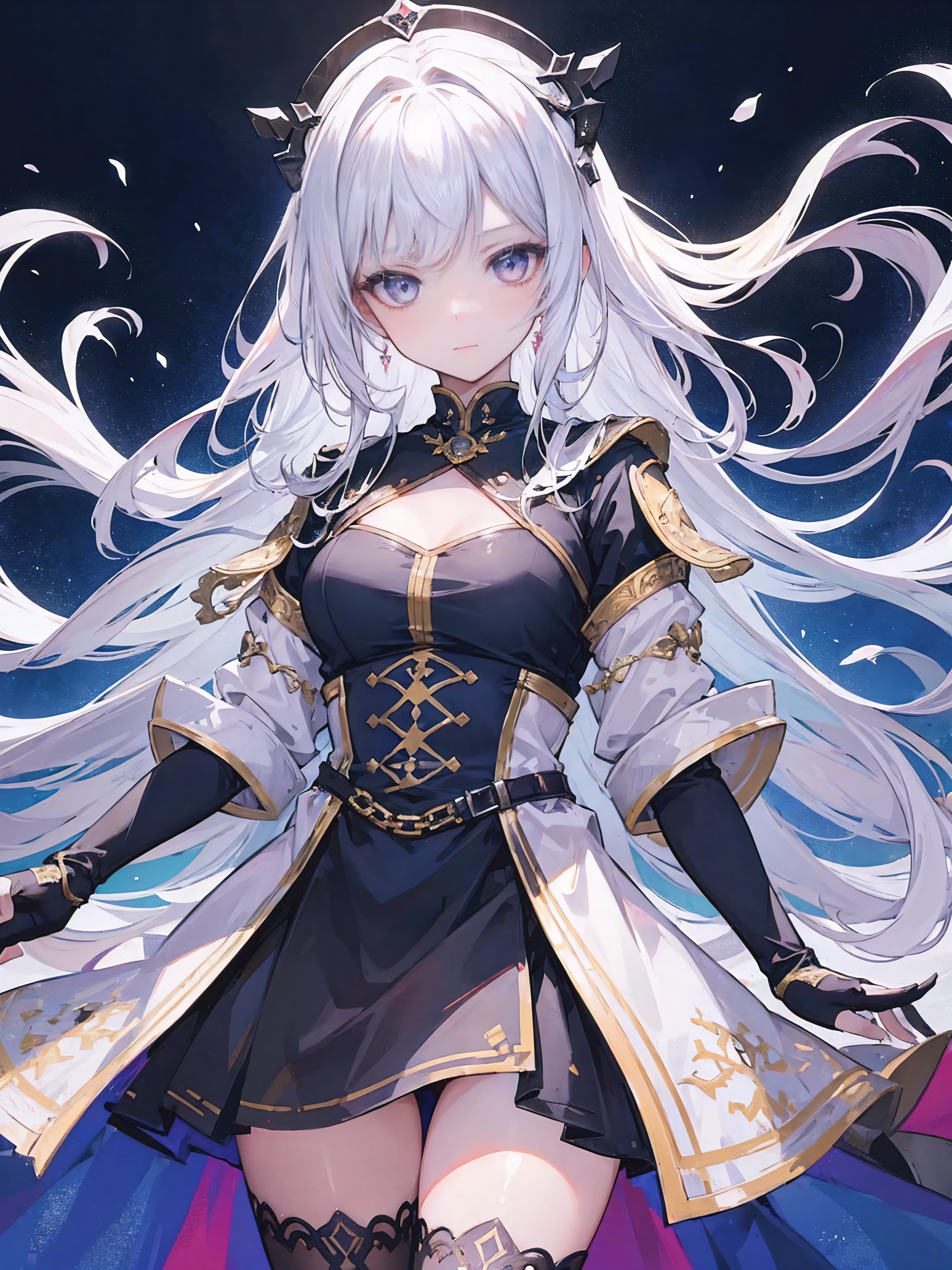(1girl:1), (whitespace:1), (highly detailed face:1), (colorful background:1), (highly detailed eyes:1), (clear eyes:1), (dramatic lighting:1), (action shot:1), (medium shot:1), (wind lift:1), (fantasy:1), (detailed clothes:1), (messy hair:1), (goddess:1), (shy:1), (black thigh highs:1), (medieval:1),