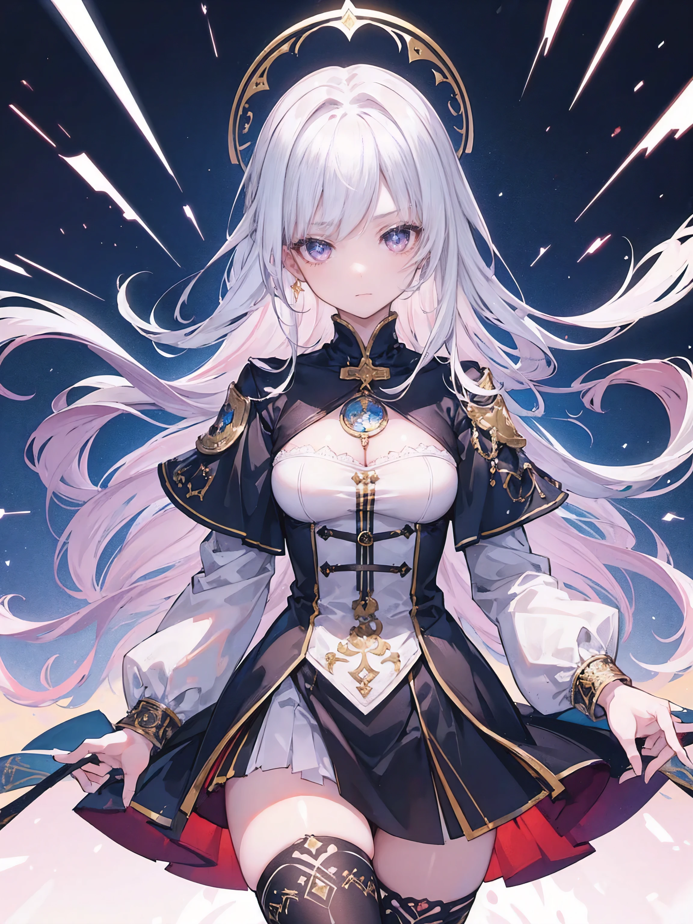 A woman in a black and white dress holding a sword - SeaArt AI