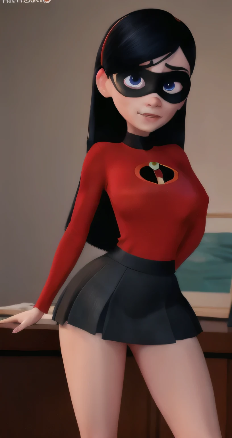 xyzviolet, 1girl, long hair,  beautiful, masterpiece, portrait, closeup, clothes from the incredibles, shortminiskirt, 4k, beautifull feet, sexy , large breasts 