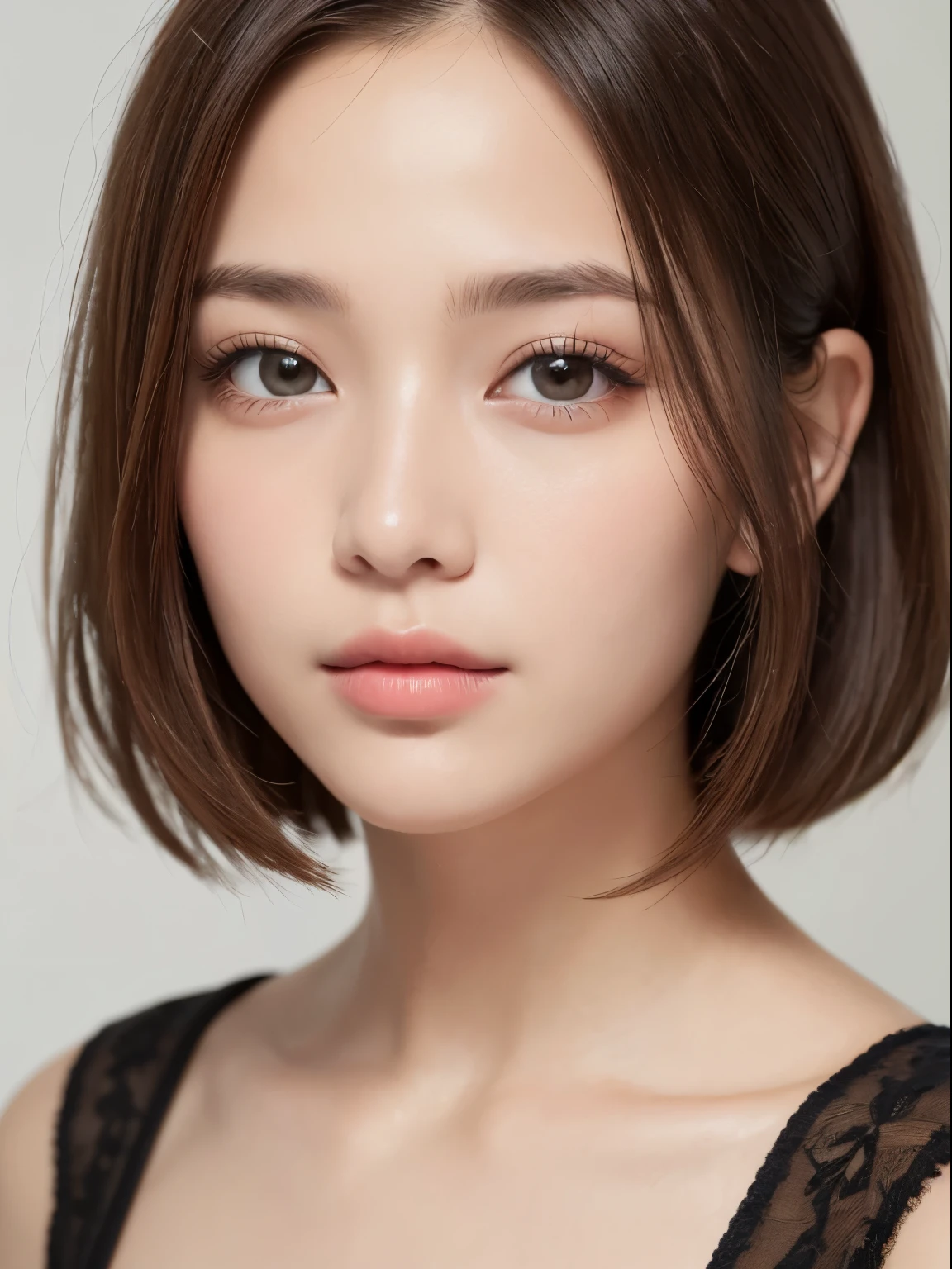 ((close-up photo of face:1.4))、(masterpiece:1.5)、(8K)、(Photoreal:1.5)、Raw photo、(best image quality:1.4)、(sharp focus:1.5)、 highest quality、masterpiece、超A high resolution、perfect dynamic composition、 20-year-old、thin、Beautiful woman:1.4、serious expression、 in the living room、wearing a camisole、 light brown hair、bob cut、shining hair、 super detail face、detailed eye、double eyelid、 natural color lip、transparent skin、