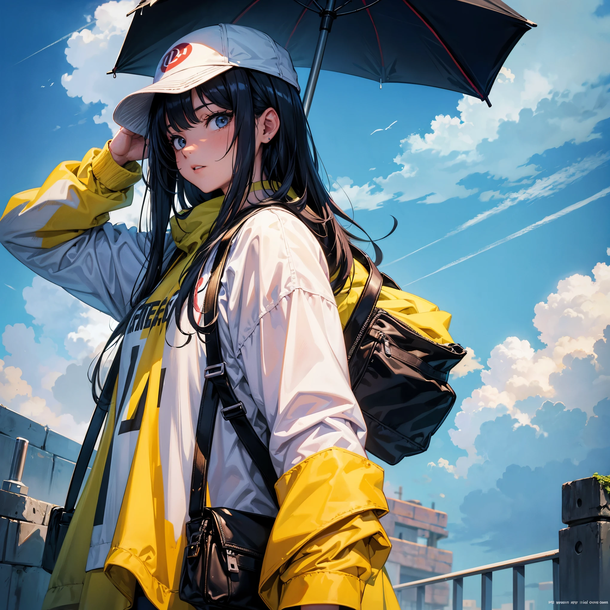 Ilustracion publicitaria de una chica bajo la lluvia