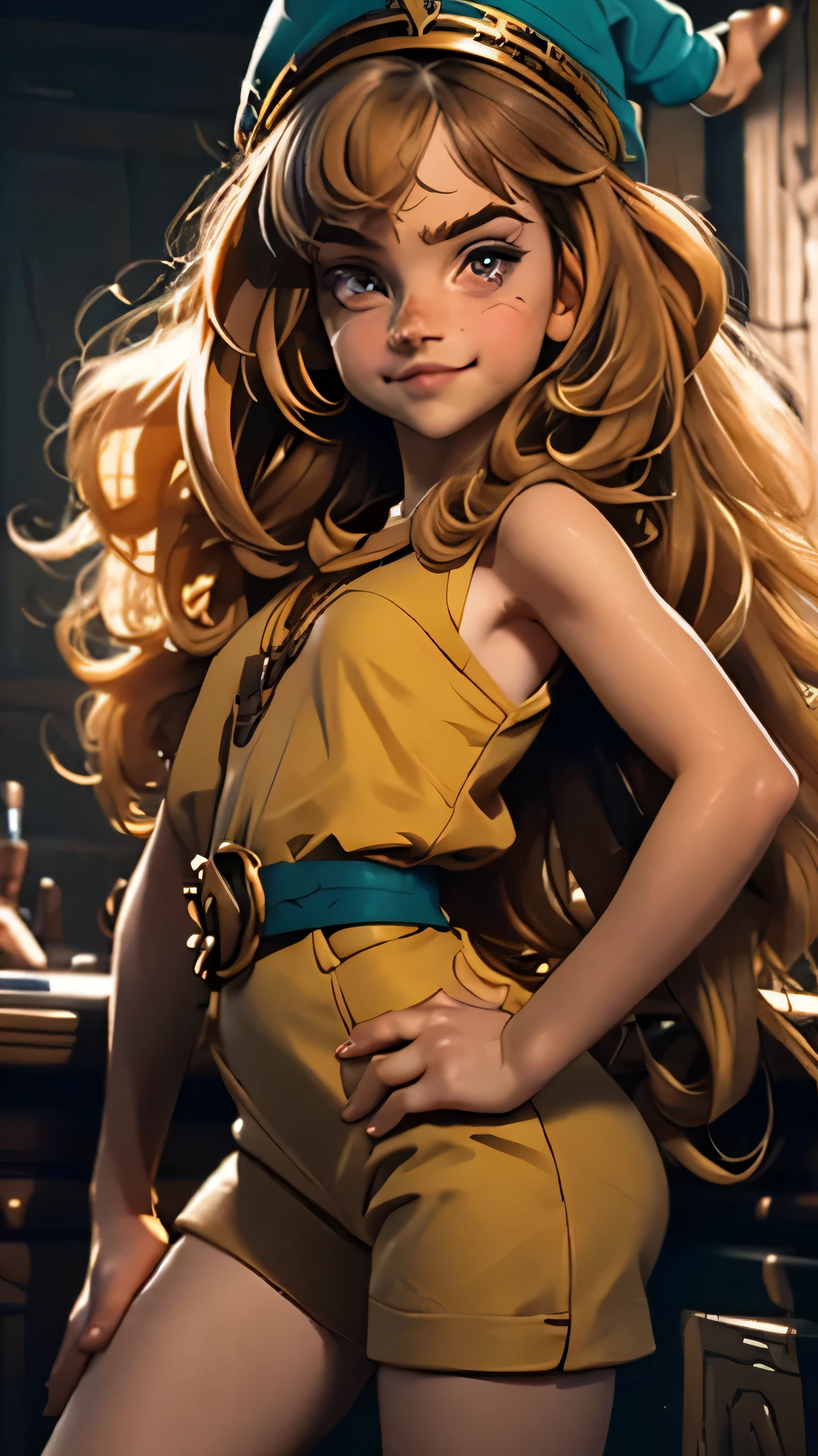 Eliatrop-Hermione Fusion, Merge models, fusion, Les vêtements et chapeau des Eliatrop, les cheveux et le visage de Hermione, 1fille, beau, personnage, Femme, femelle, (centerpiece:1.2), (best quality:1.2), (seul:1.2), ((pose de combat)), ((champ de bataille)), cinematic, yeux parfaits, peau parfaite, Perfect lighting, sourir, light, cor, textured skin, detail, Beauty, merveille, Ultra-Detailed, Visage parfait