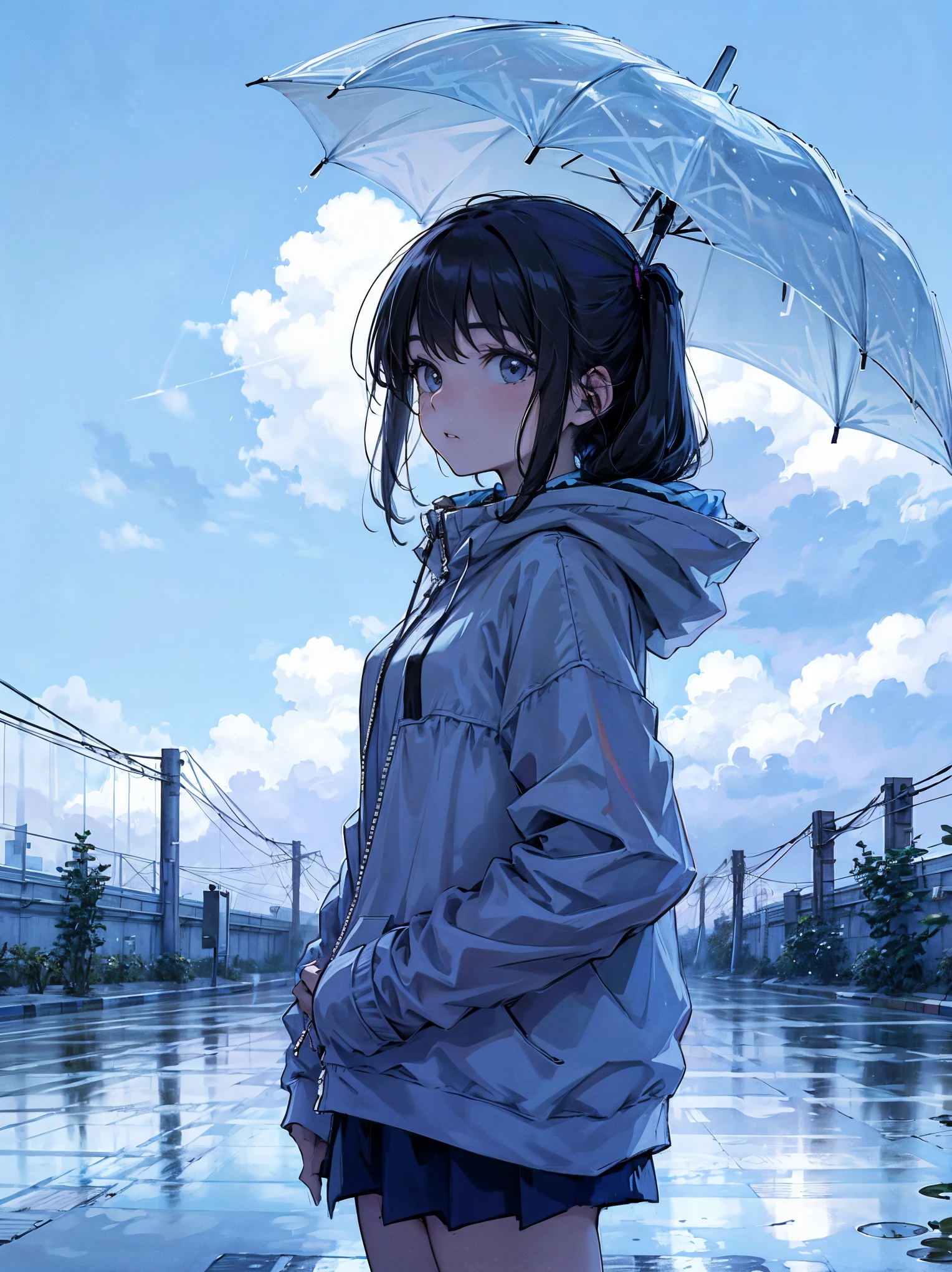 Arte compseptual de una chica bajo la lluvia
