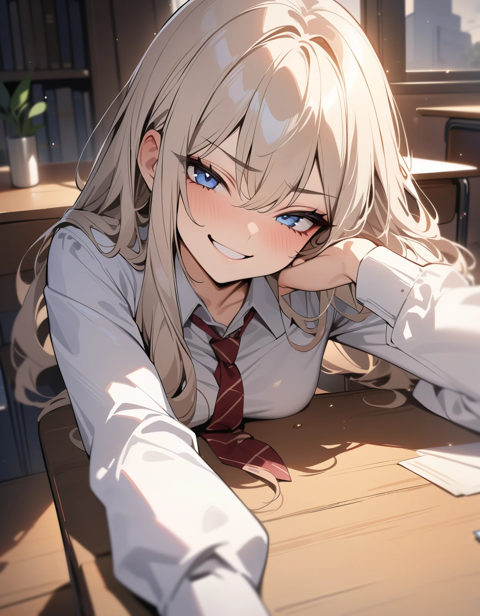 Masterpiece, (highest quality, best quality:1.2), 1girl, young girl, beautiful girl, school, , (smirk:1.1), beautiful eyes, 4k, best upscale, highest upscale quality,