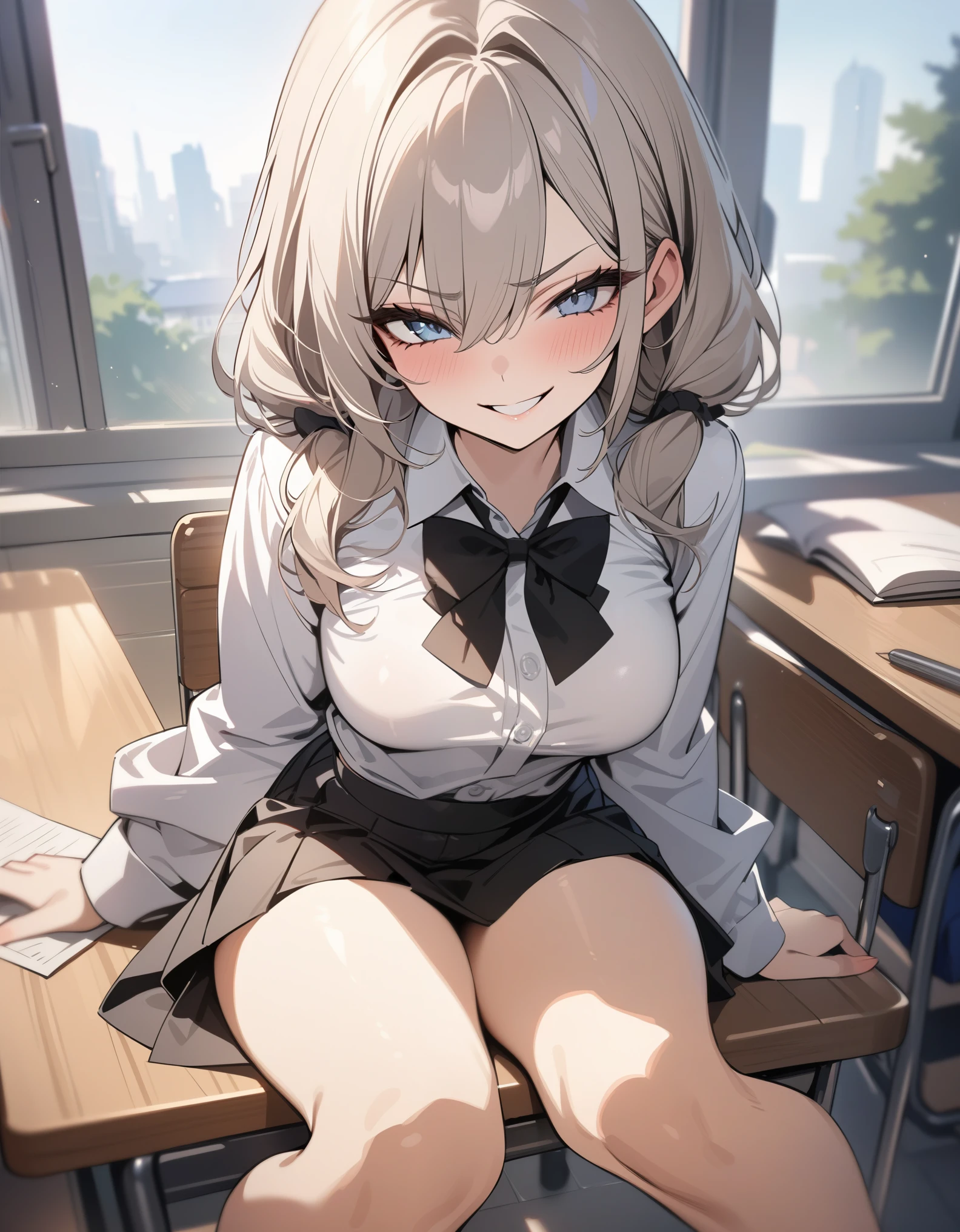 Masterpiece, (highest quality, best quality:1.2), 1girl, young girl, beautiful girl, school, , (smirk:1.1), beautiful eyes, 4k, best upscale, highest upscale quality,