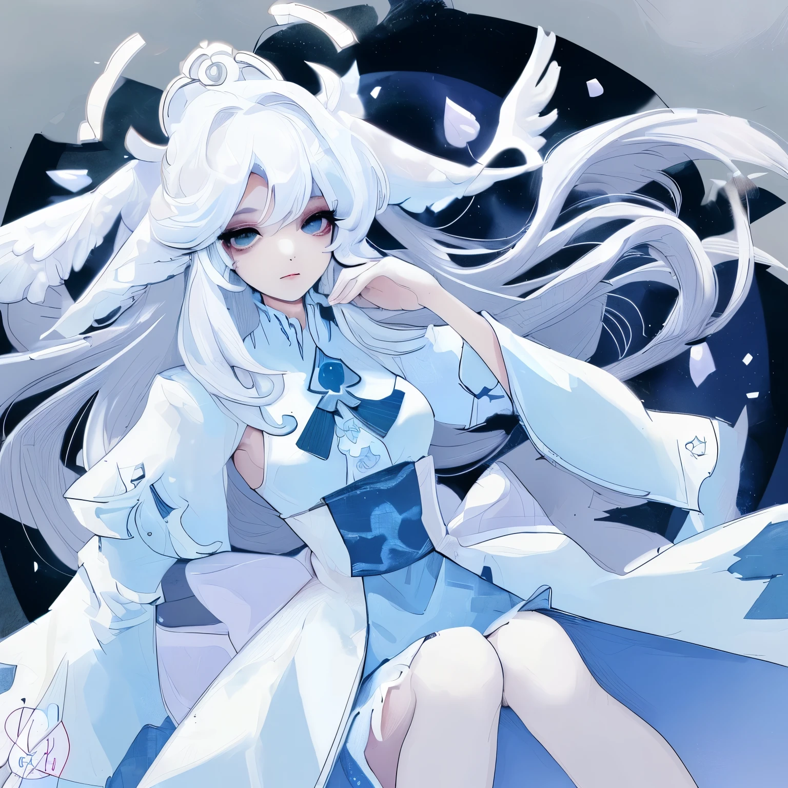 Chica de pelo blanco,chica hermosa,angel,alas, angel chica hermosa de piel azul