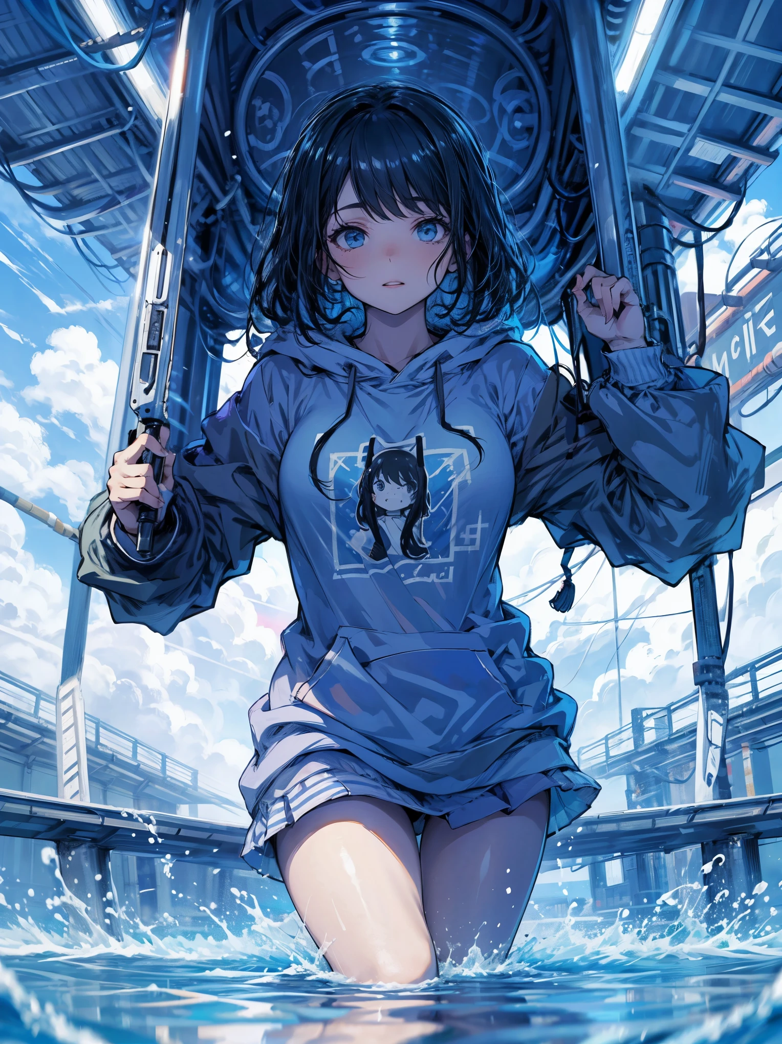 Ilustracion publicitaria de una chica bajo la lluvia