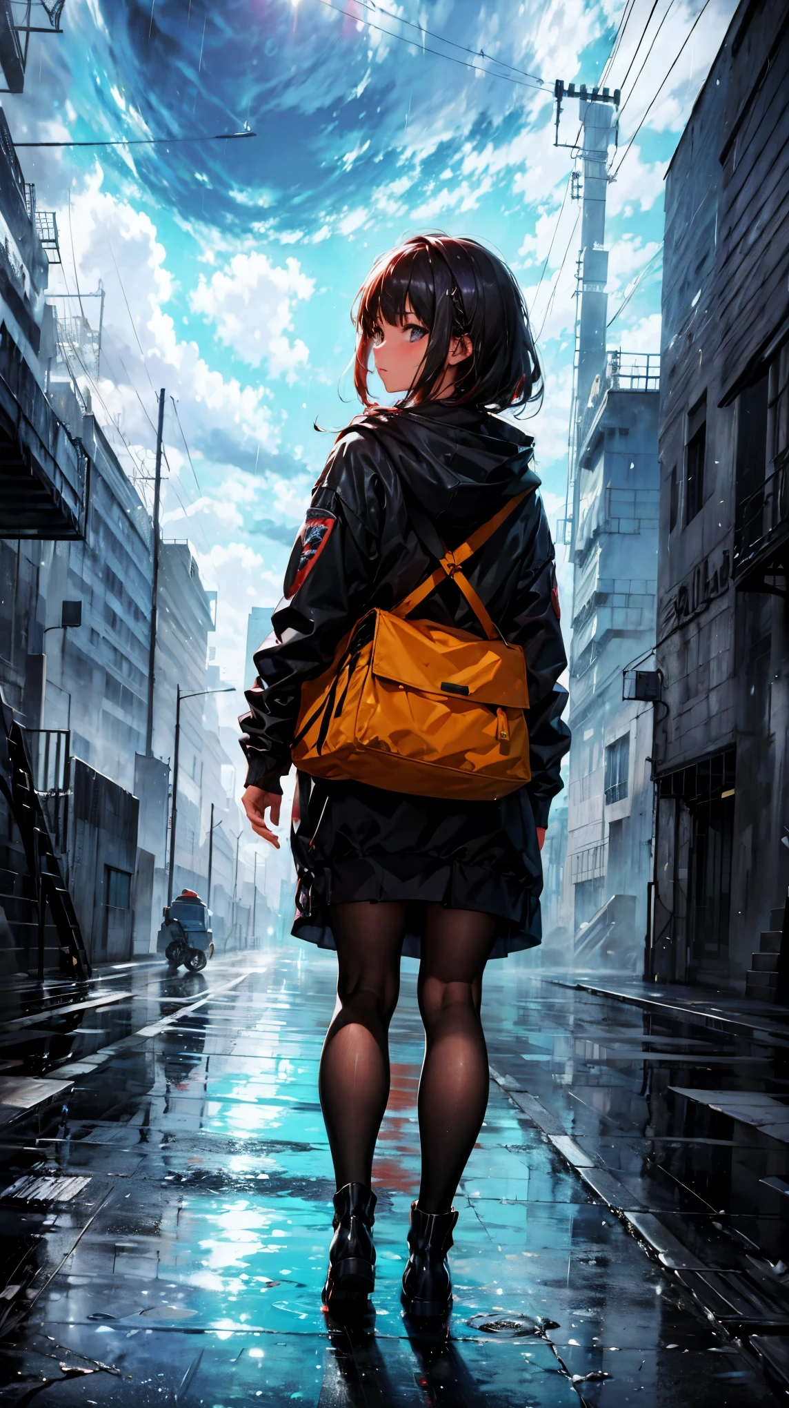 Arte grafiti de una chica bajo la lluvia
