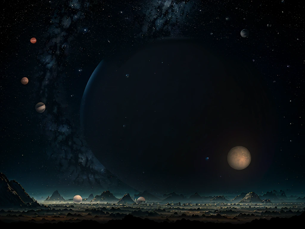 (best quality,8k,highres,masterpiece:1.2),a distant planet,2moons (with a larger one and a smaller one) orbiting the planet,lush vegetation,alien animals,vivid colors,mountains in the background,panorama photo, allien landscape, big animals.