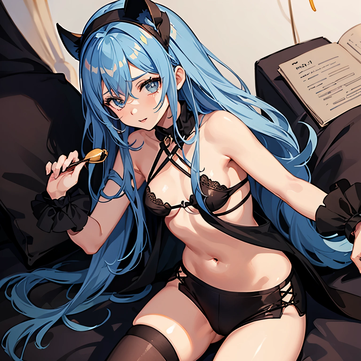 Uma garota anime com capuz preto e short curto. Sem Nsfw. Garota de . Alguem fodendo elas