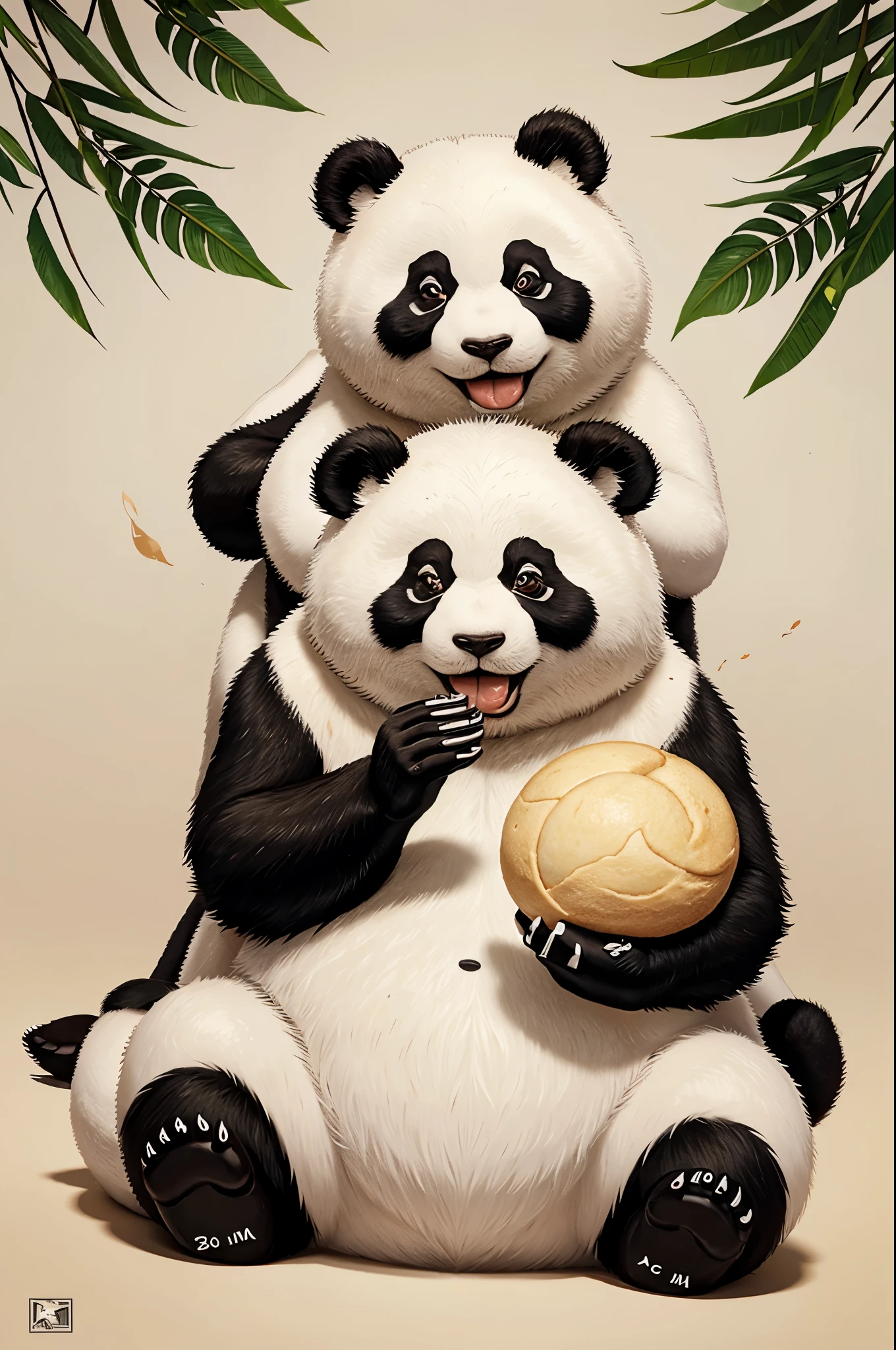 many pandas eating Baozi illustration