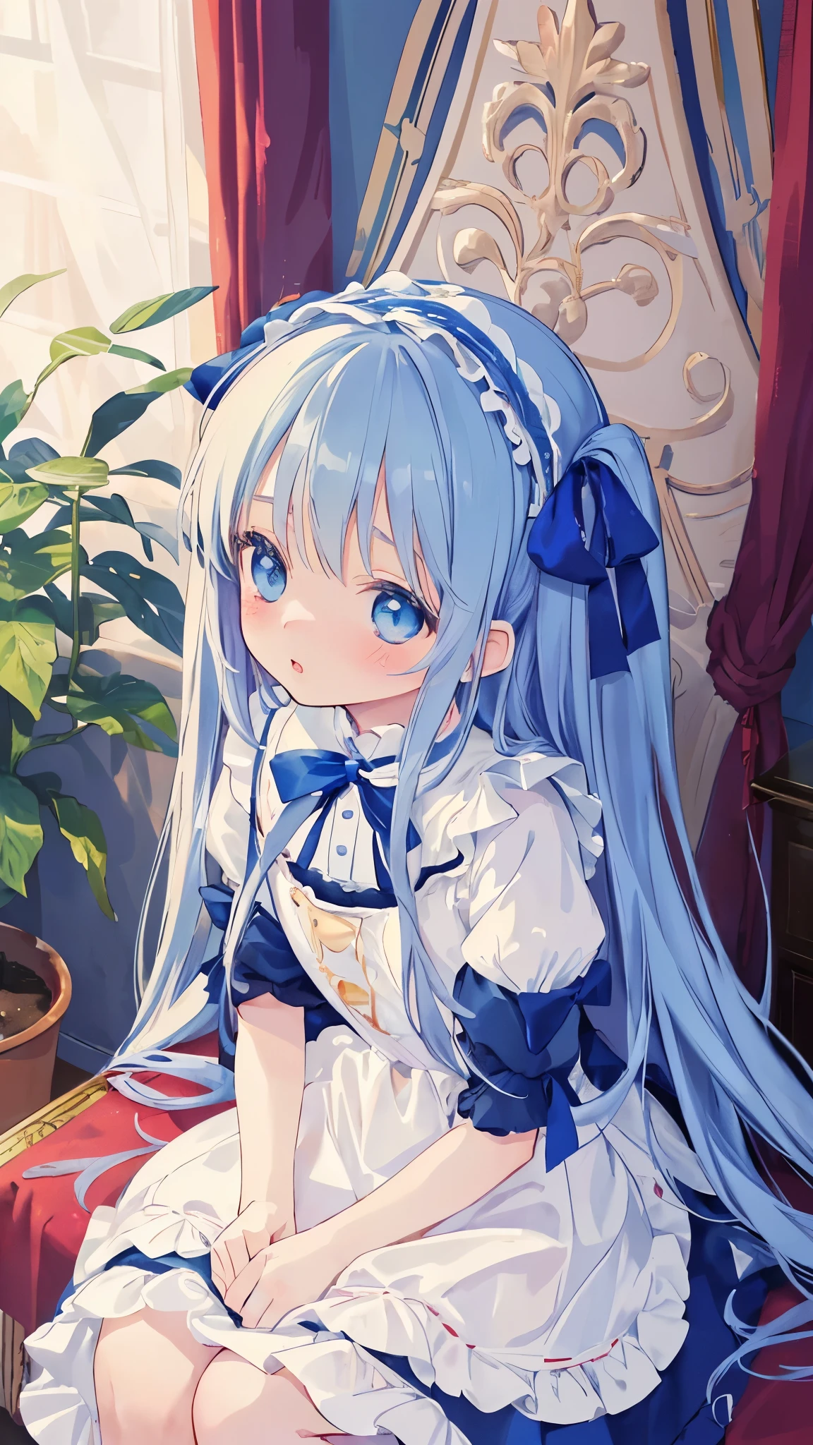 High resolution, (An illustration: 1.3), anime、((highest quality)), (Super detailed), (beautiful), ((Detailed hotel big bed top sitting:1.3)), (two cute little sisters:1.5)、cute face、(big blue ribbon on head、Cute ****ta Clothes:1.4),white and transparent skin、Shiny pale colorful blonde long hair,masturbation,overjoyed face、(yuri,kiss:1.4)