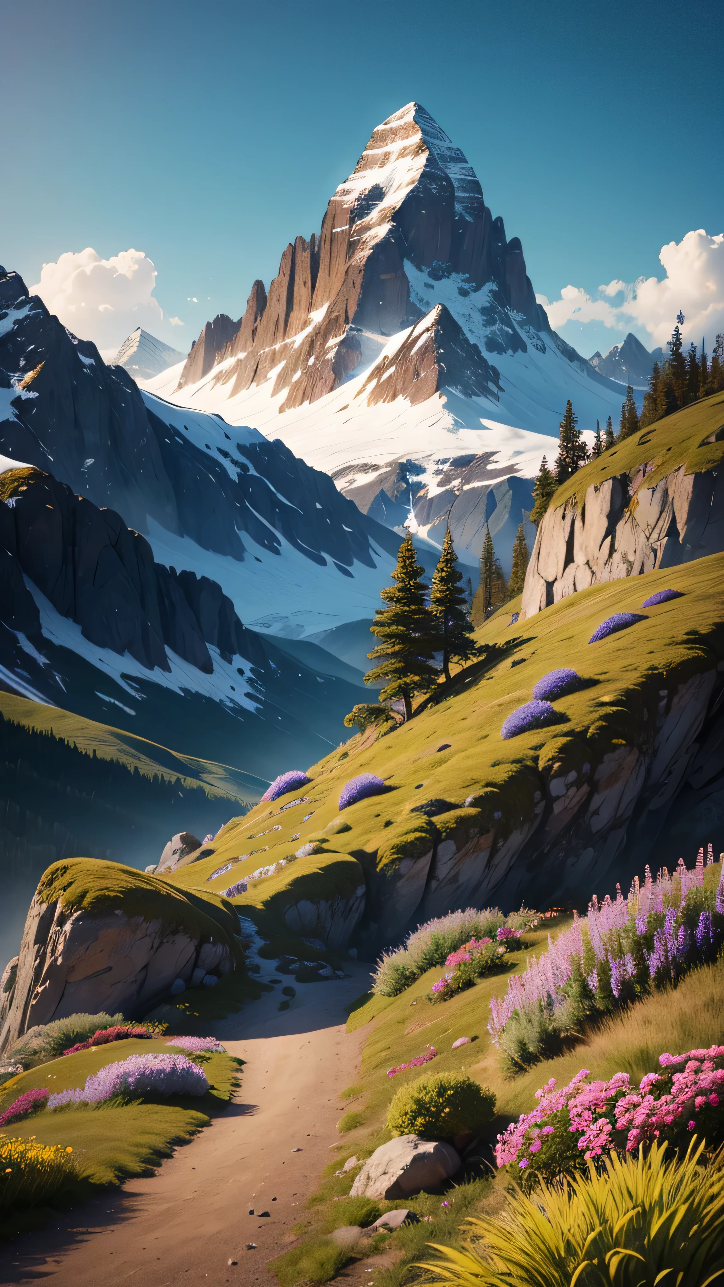 unique mountain plants, unique animals on the mountain, 8k, high resolution