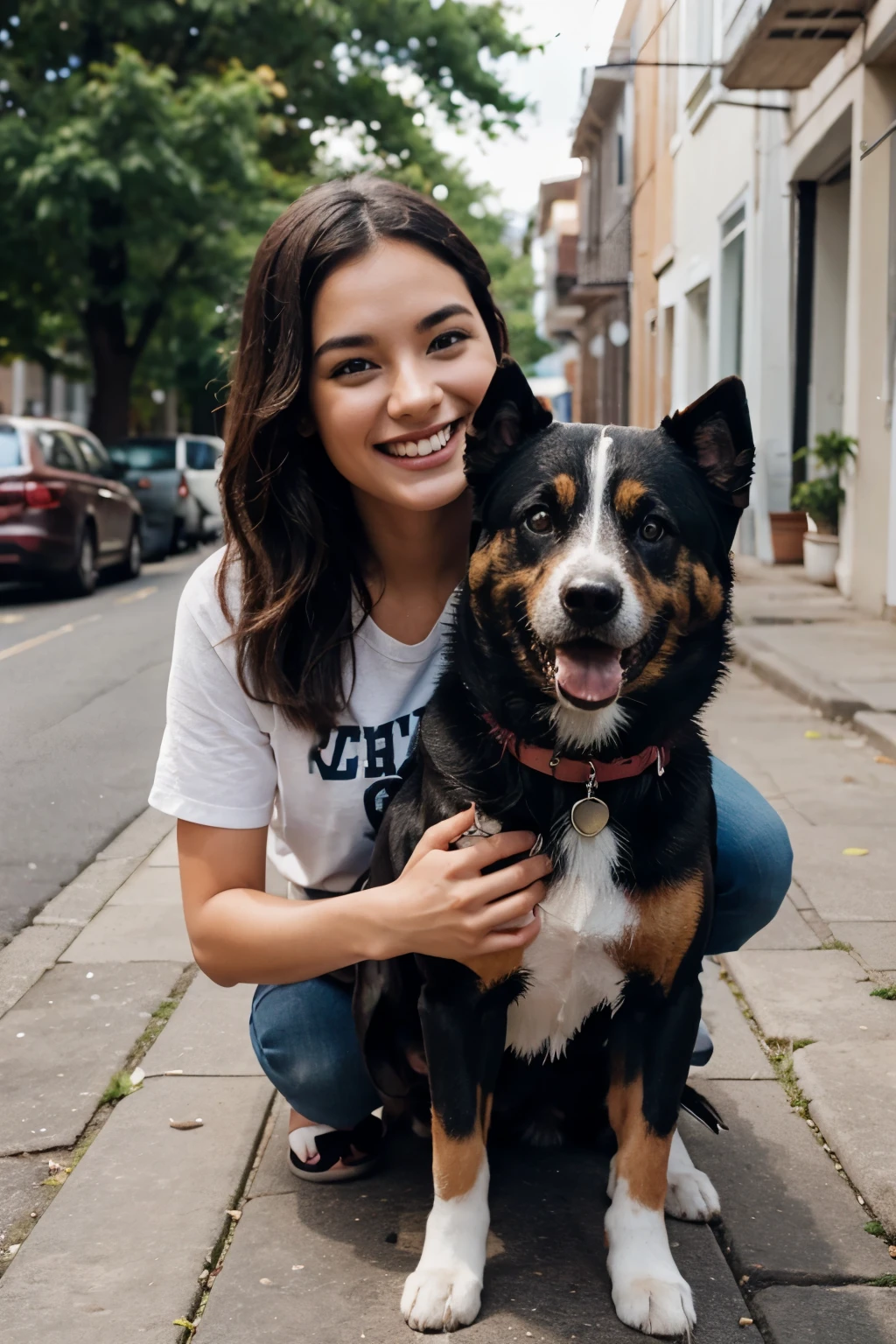 an image of a super happy dog with its owner