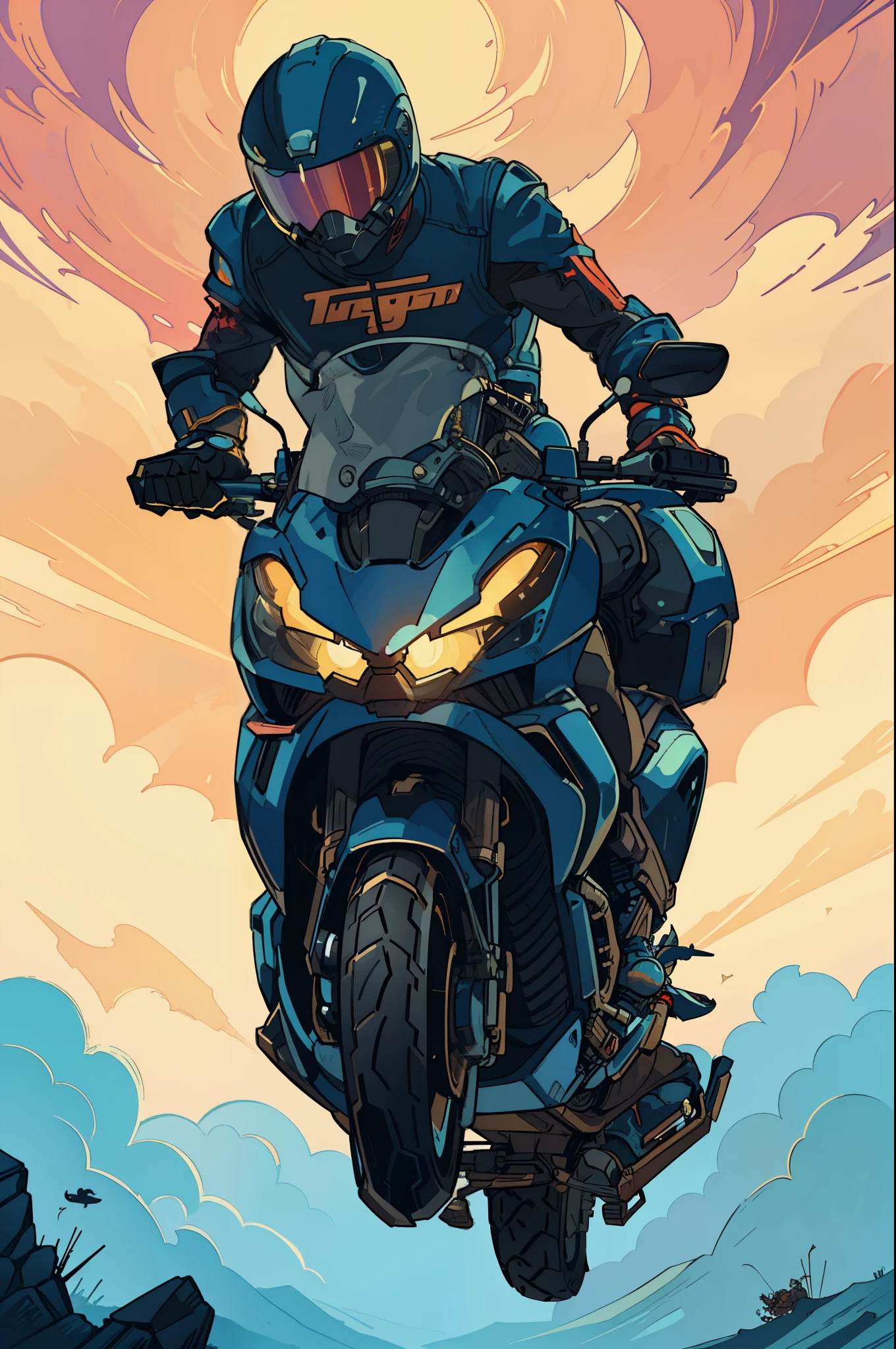Man, the motorcycle,Card templates,crayfish,Works by Victor,kilian eng vibrant colours,Dynamic lighting,number art,Award-winning masterpieces,Incrediblely beautiful,illustration,The aesthetic is inspired by Beksiński and Dammenford,trending on artstationh,art of greg rutkowski,8kK。