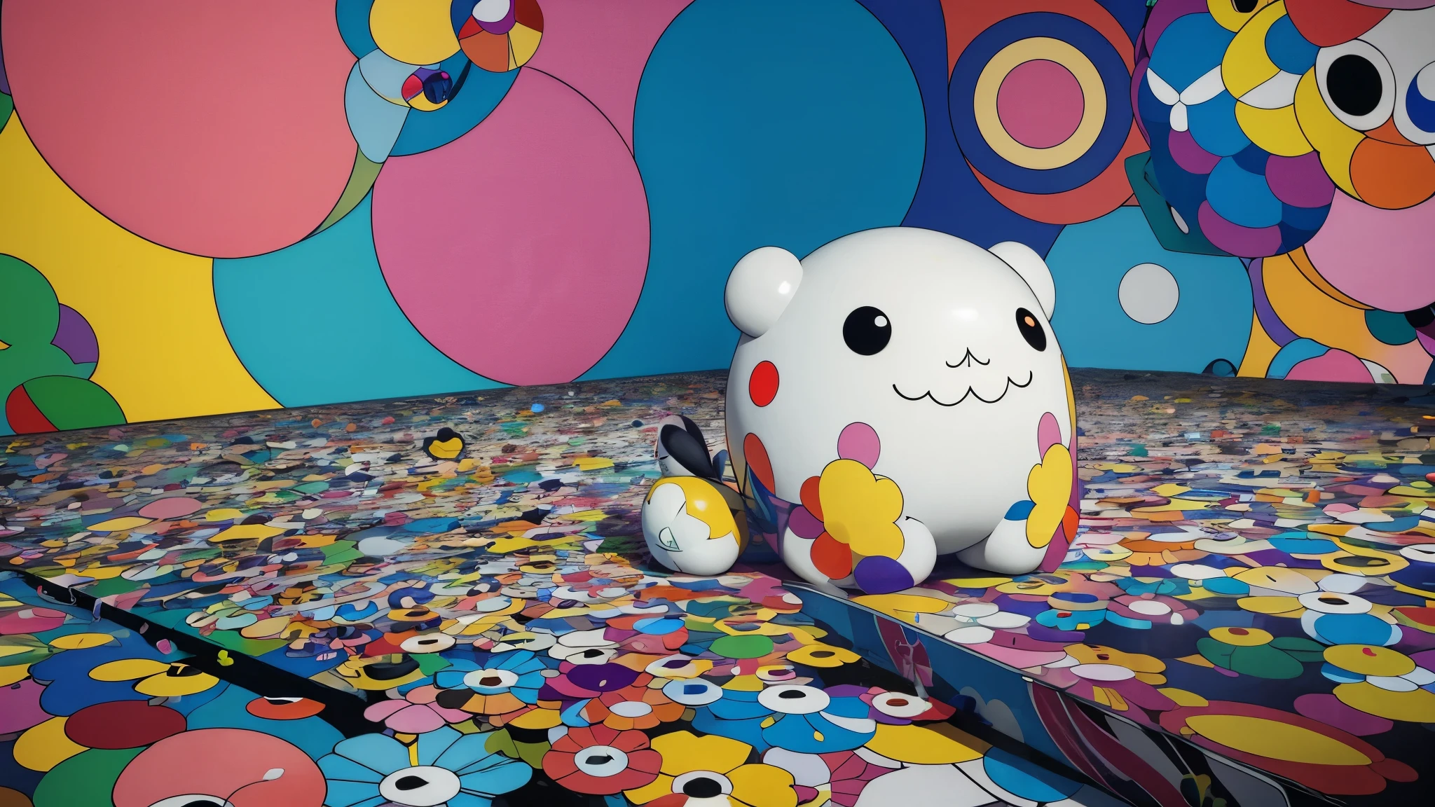 takashi murakami style, sad, depression, life, love story, abstract, colorful, future, banner, kaws