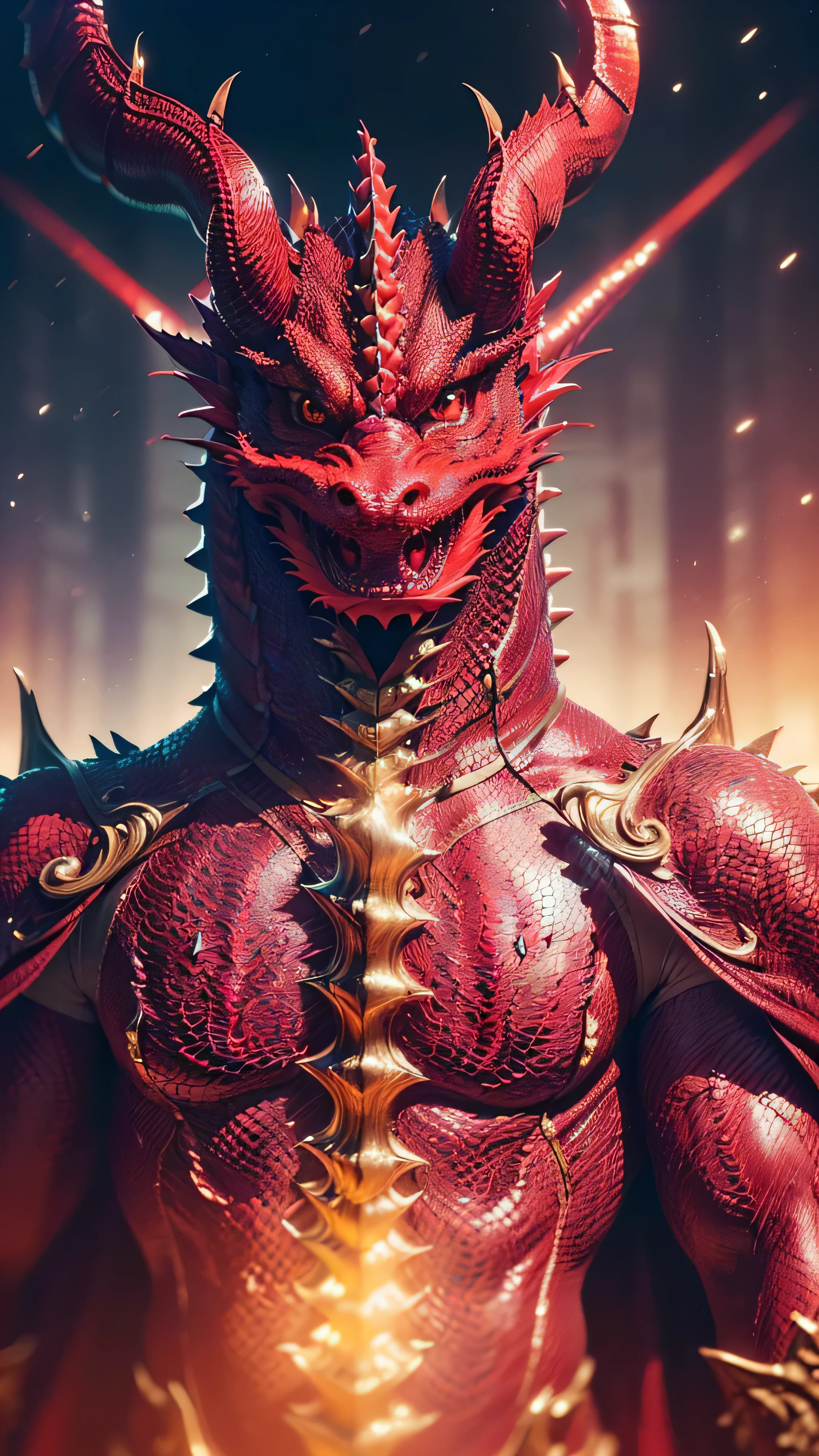 (masterpiece), (extremely intricate:1.3), (realistic), portrait of a male (((anthropomorphic ((RED DRAGON))))), dynamic pose, sharp focus, dramatic, award winning, cinematic lighting, volumetrics dtx, (film grain, blurry background, blurry foreground, bokeh, depth of field, sunset, interaction, ((iridescent twin beams of magical light godrays from the sky)) leather cloak)