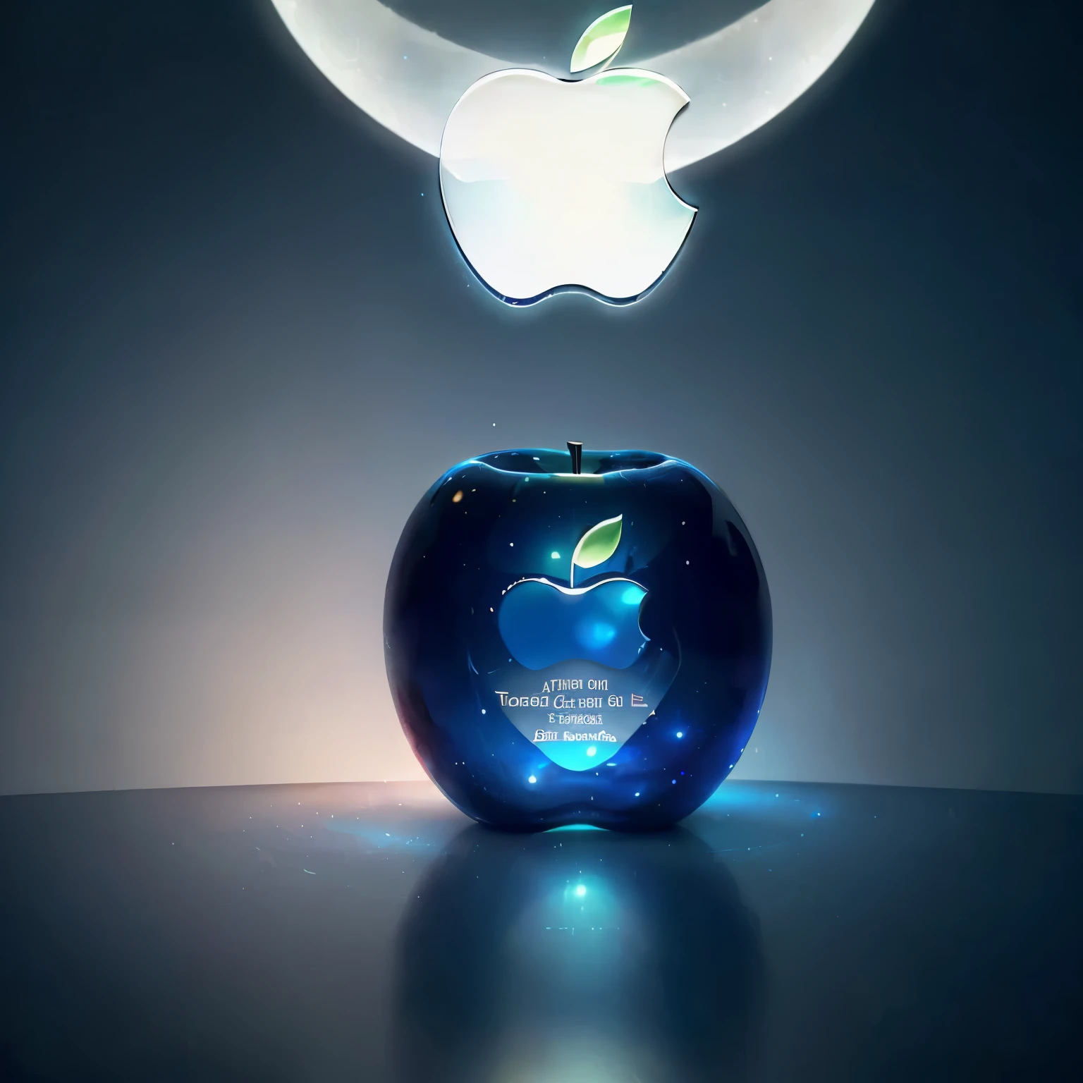 to a name written inside the apple, written lux cell in blue details, very different realistic, logo