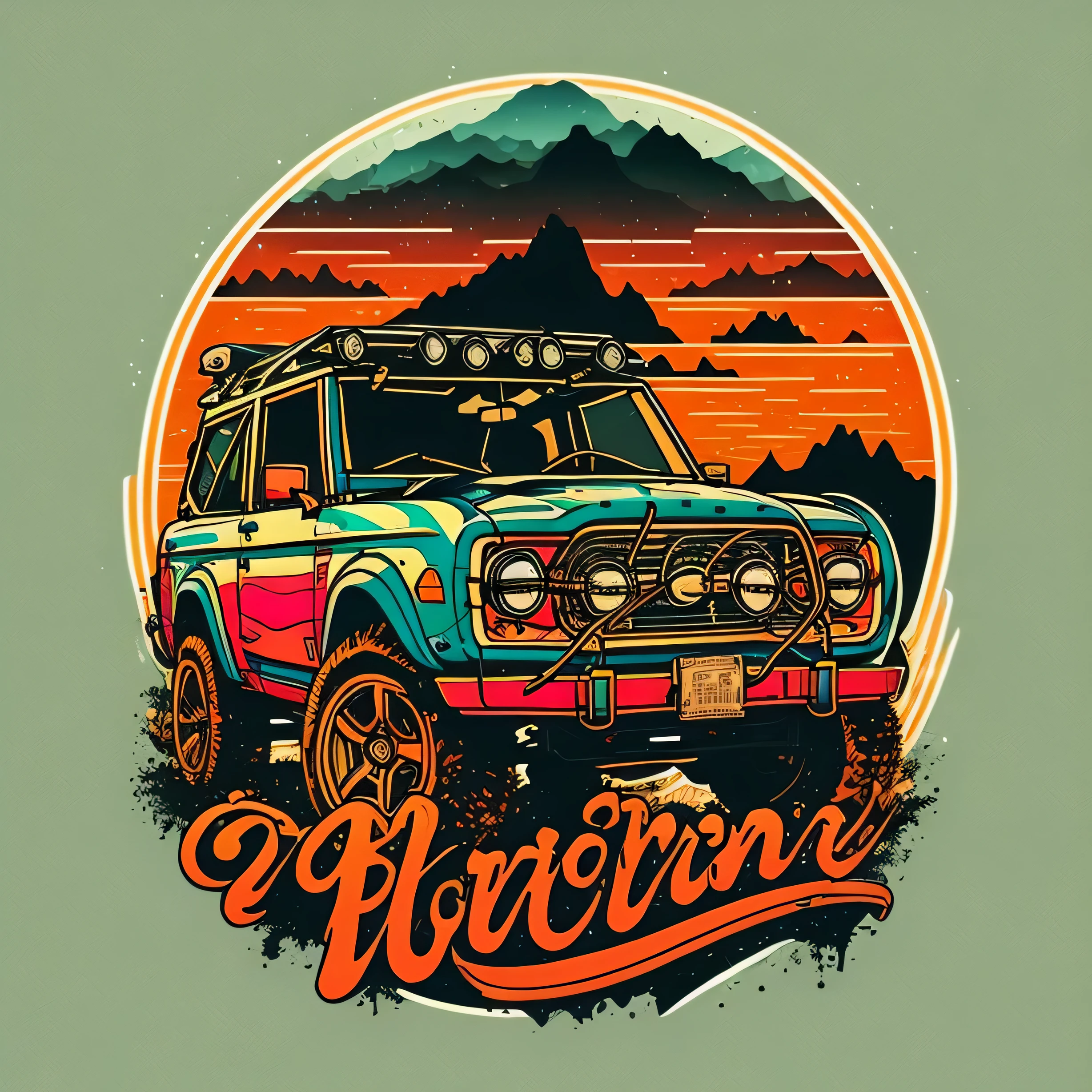 Oversized t-shirt design for adventurers and travel lovers,ford bronco, (Minimalist design), lineas finas, antiguo, sin antecedentes, elegante y de moda, como logotipo de camiseta al estilo de MAGIFACTORY
