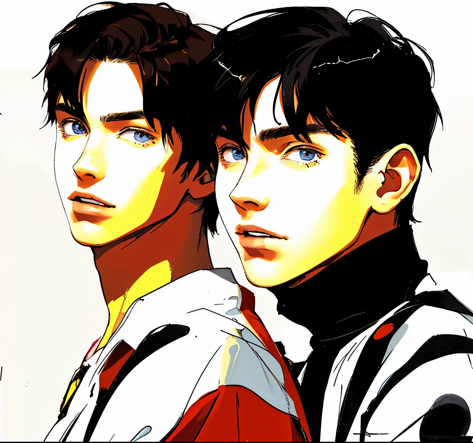 a couple of 16 year old men look at the camera